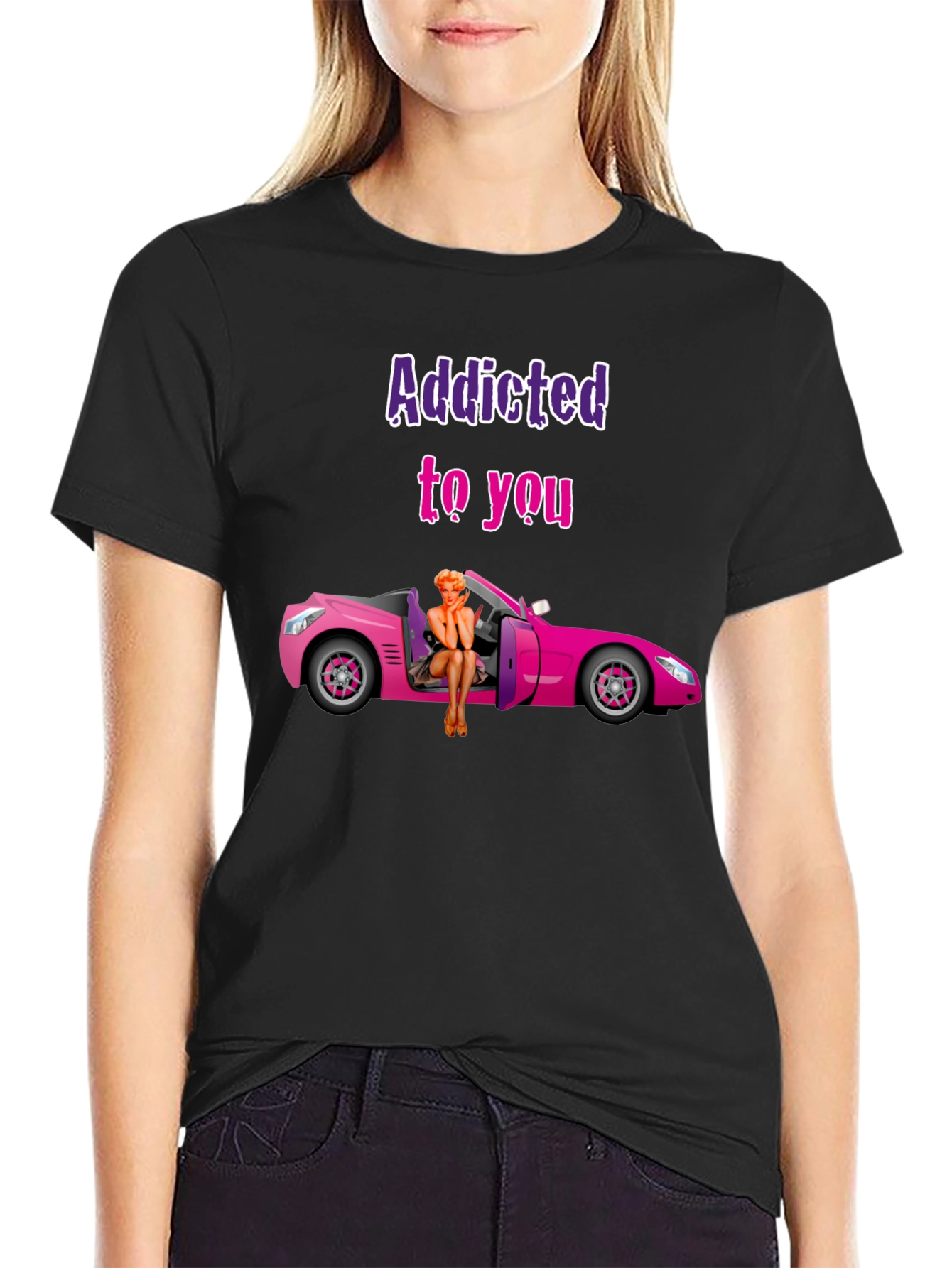 Black Addicted to You Graphic T-Shirt - Novelty Tee view 2