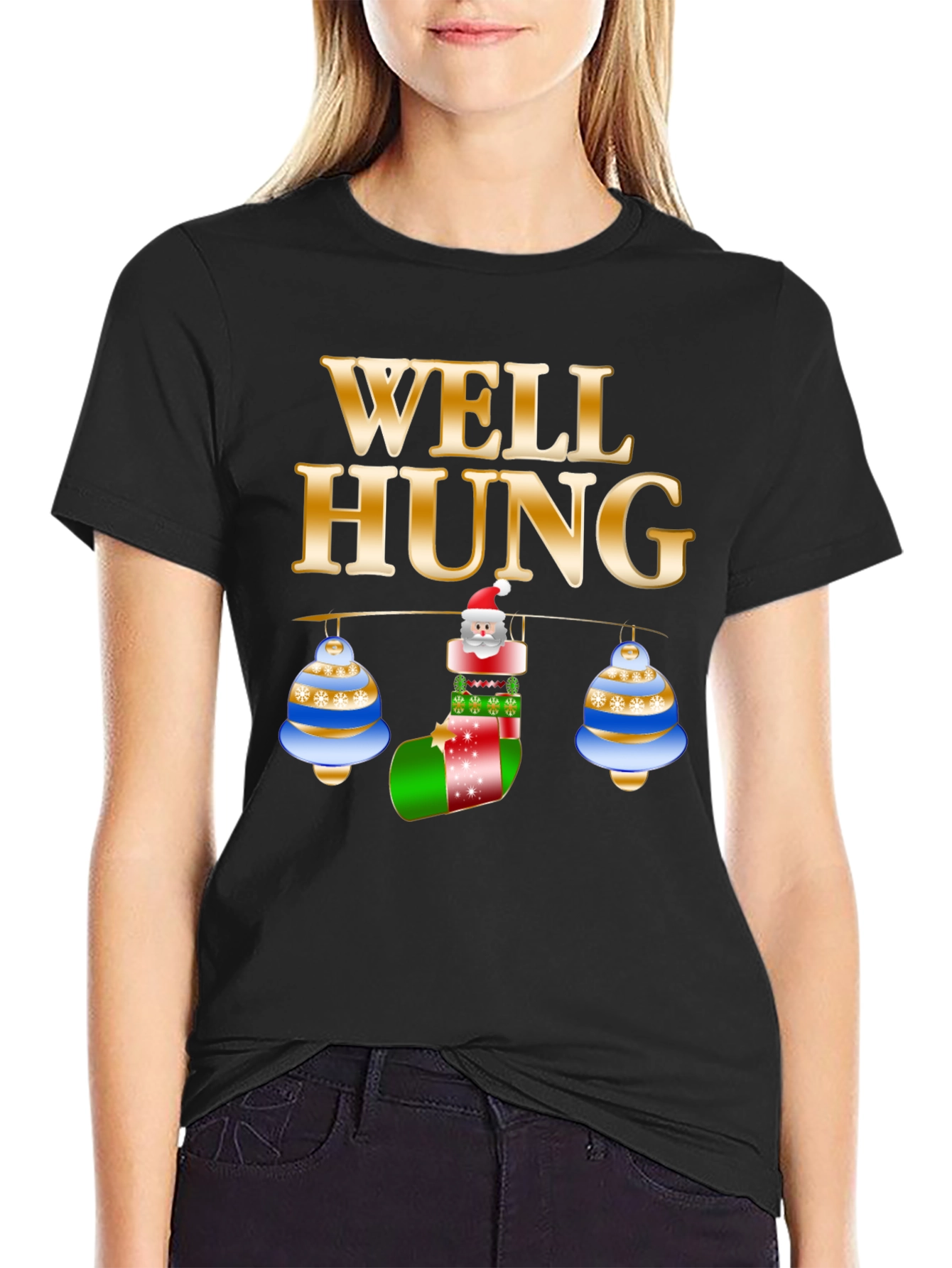 Black Well Hung Santa Christmas T-Shirt view 2