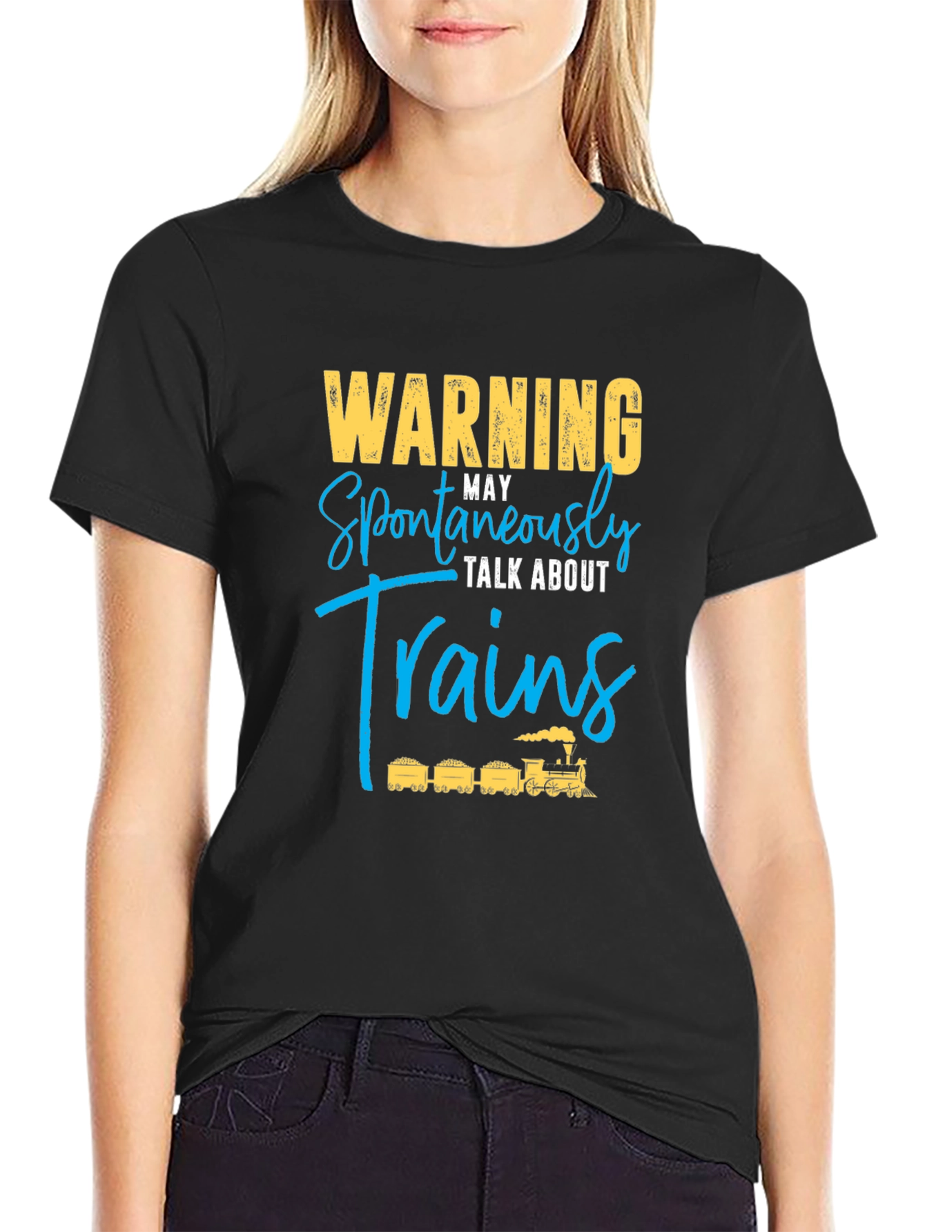 Black Warning May Spontaneously Talk About Trains T-Shirt view 2
