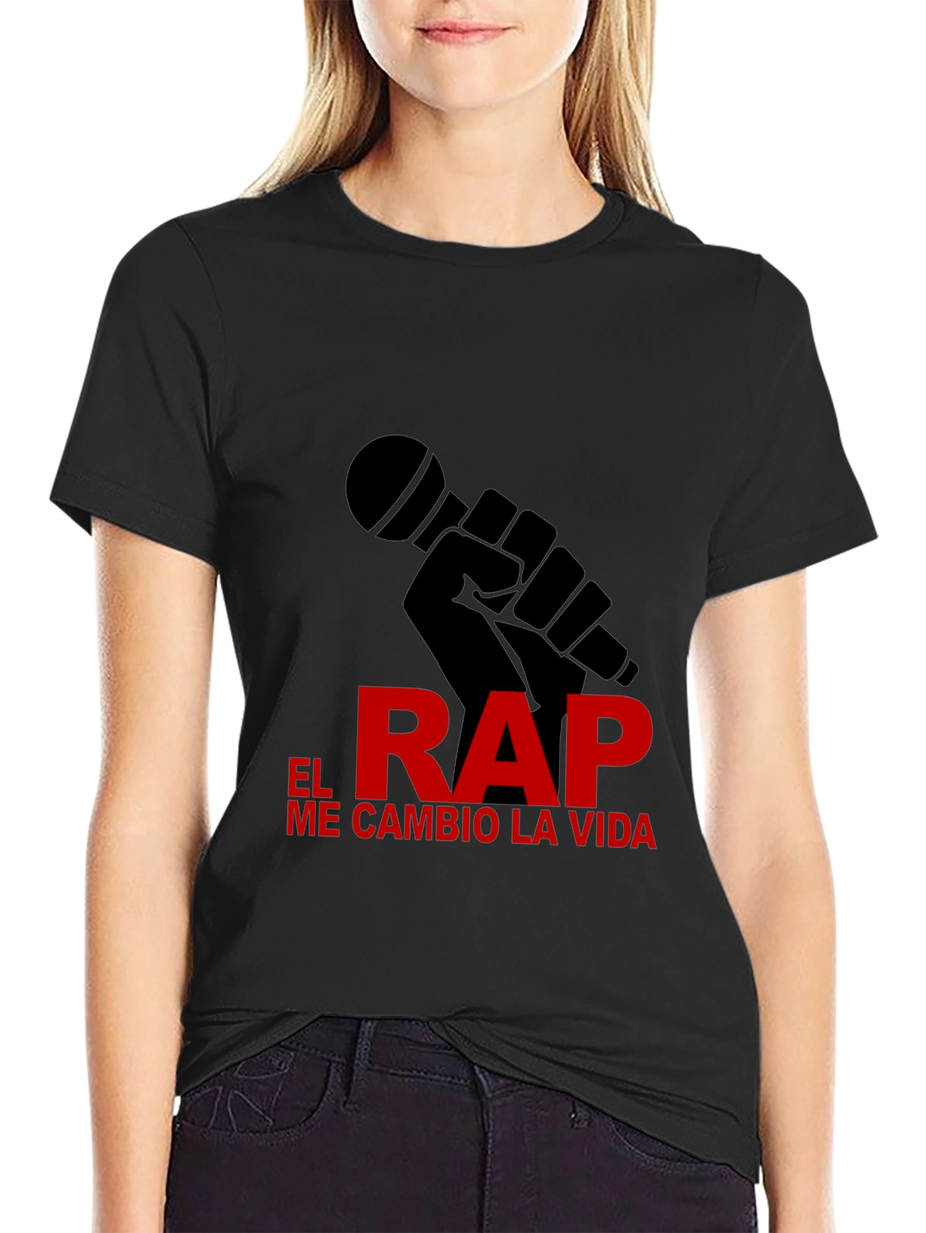 Black Rap Life Tee - "El Rap Me Cambio La Vida" Design T-Shirt view 2