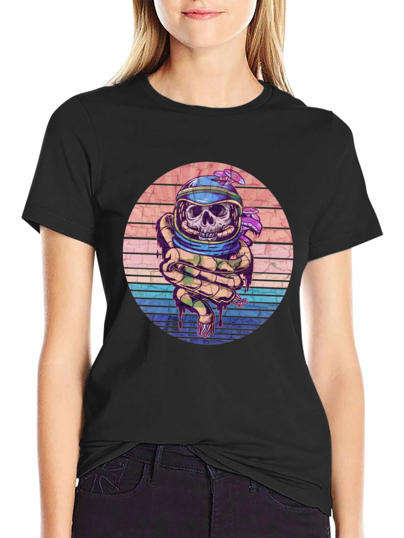 Black Retro Skull Astronaut Graphic Tee view 2