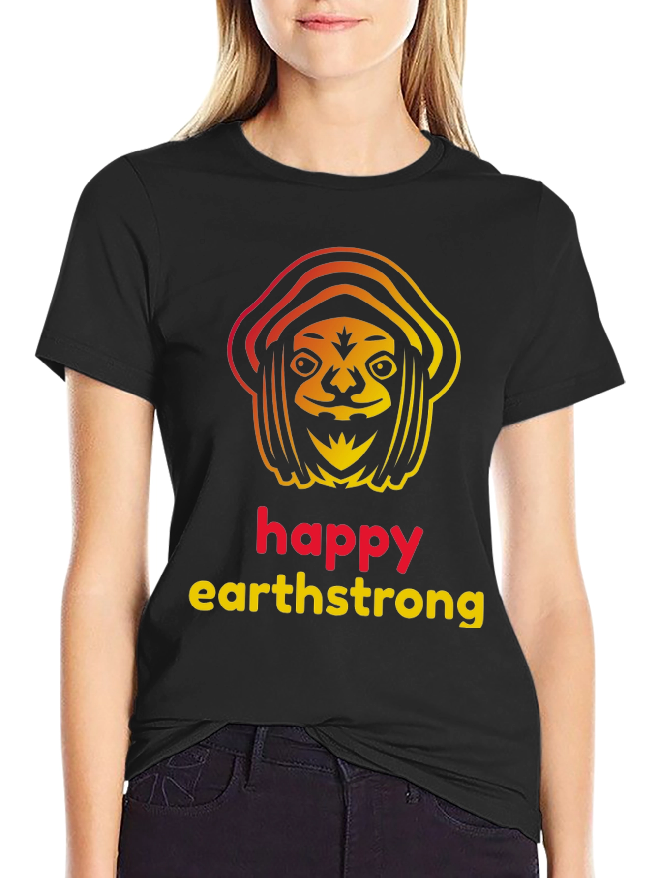 Black Happy Earthstrong T-Shirt - Unique Graphic Tee view 2