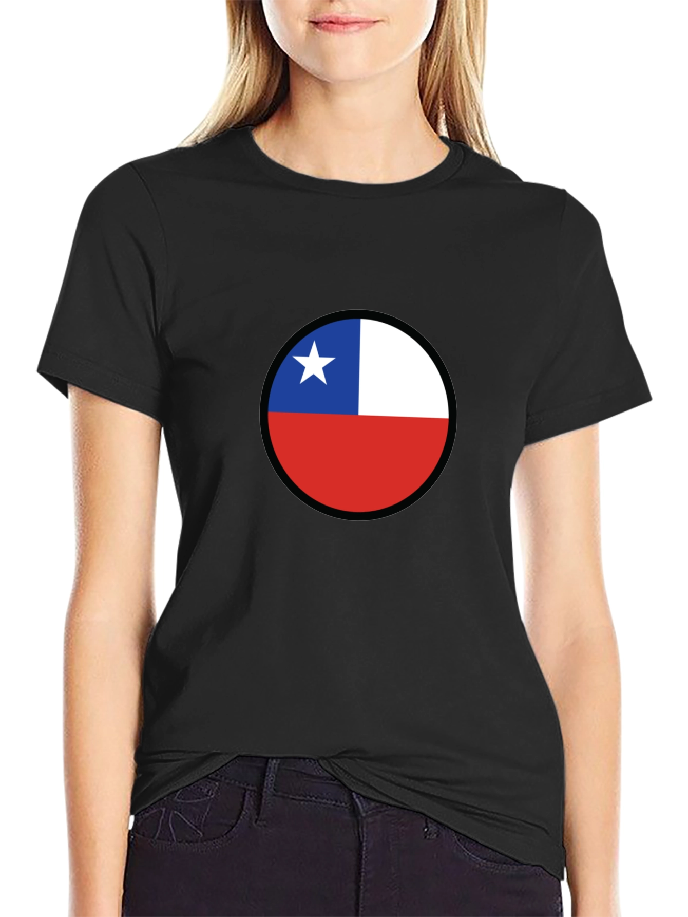 Black Chile Flag Circle Black T-Shirt view 2