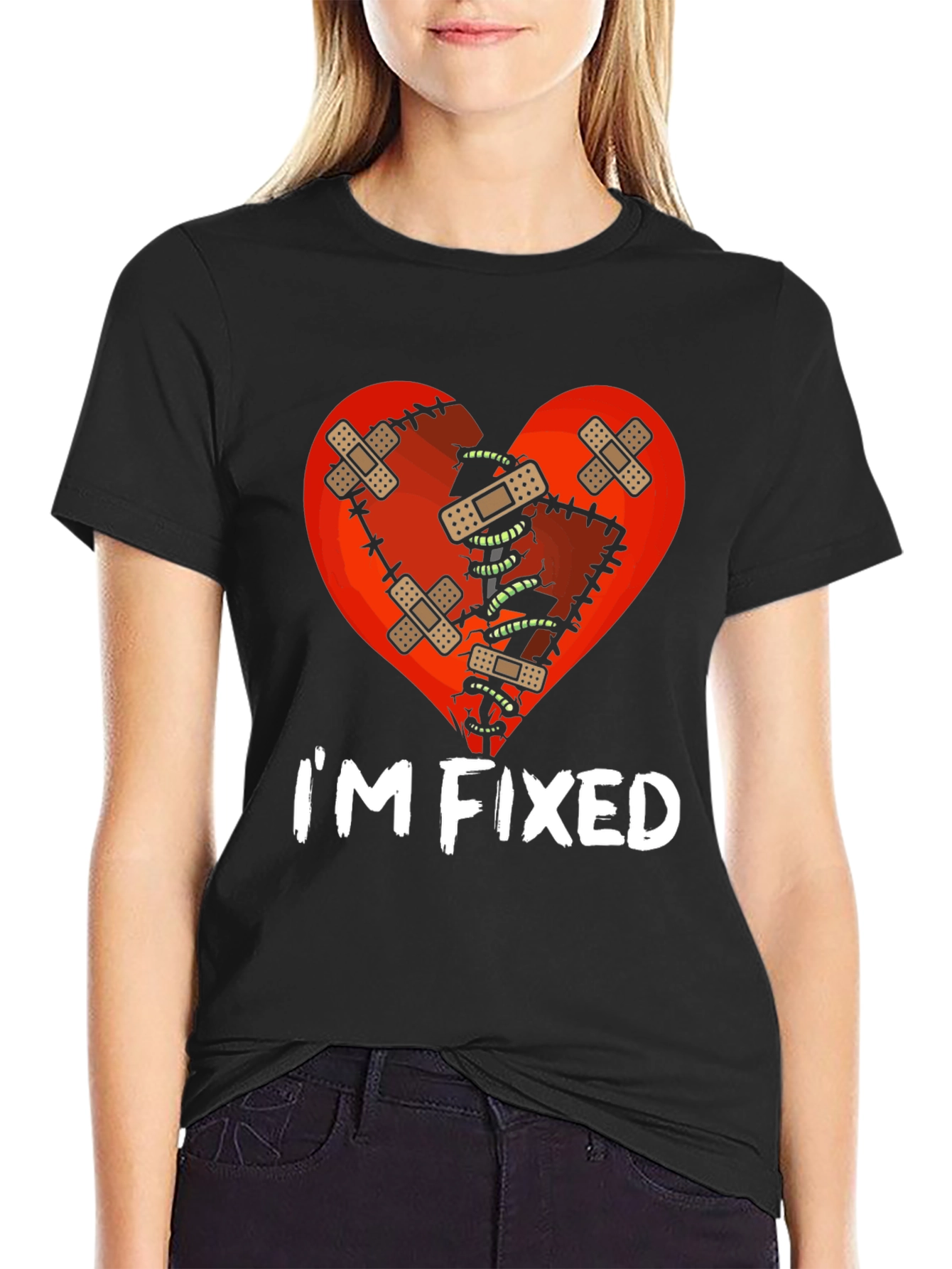 Black I'm Fixed Broken Heart T-Shirt view 2
