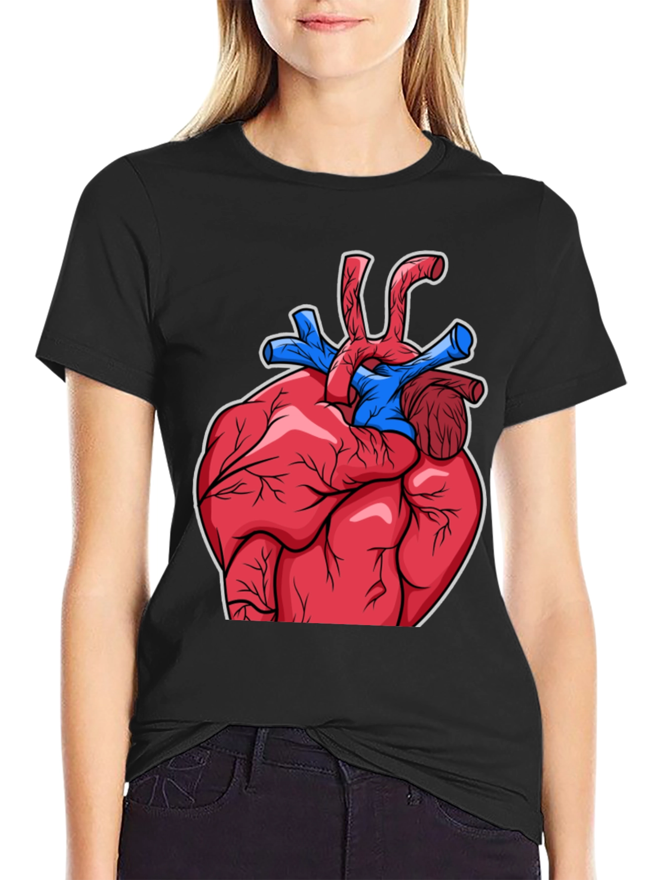 Black Anatomical Heart Graphic T-Shirt - Bold Design view 2