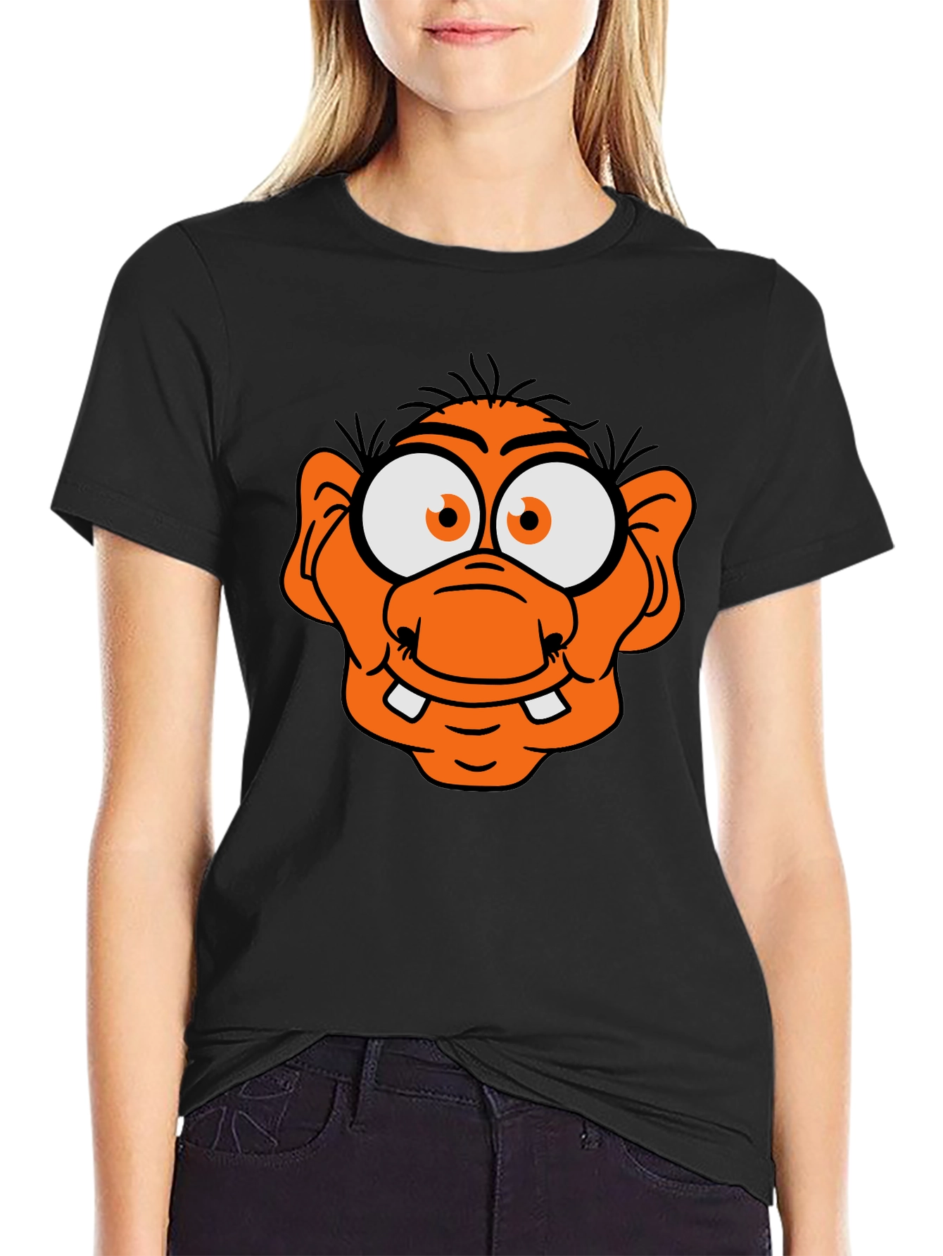 Black Funny Orange Cartoon Character Graphic Tee view 2