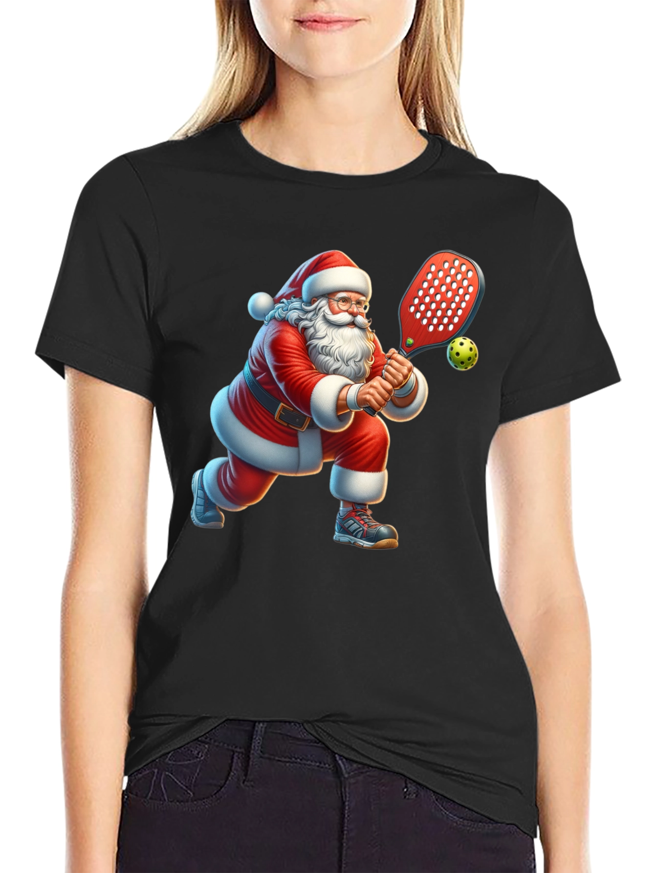 Black Santa Pickleball T-Shirt view 2