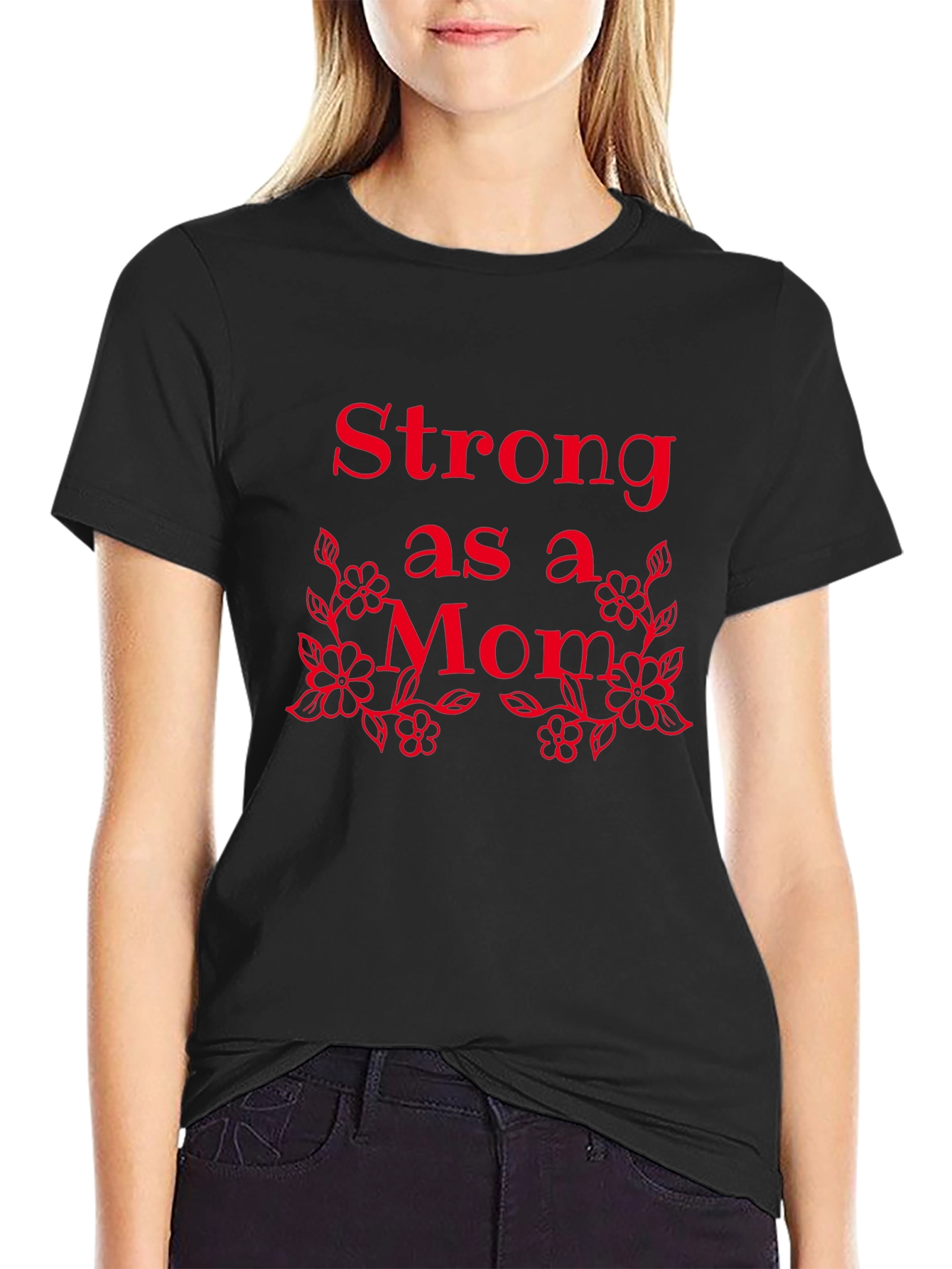 Black Strong as a Mom Graphic Tee - Black view 2