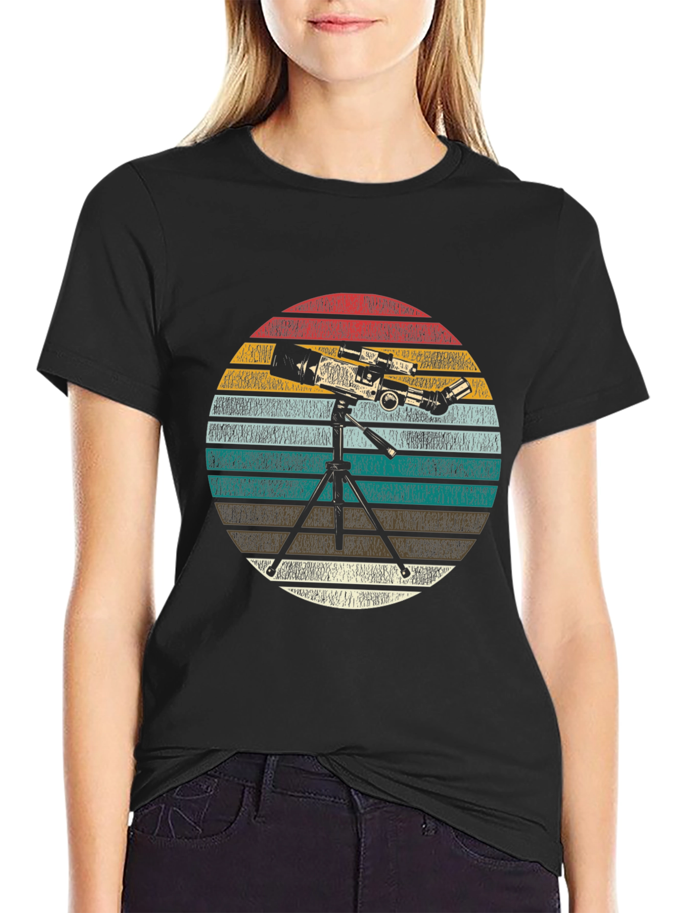 Black Telescope Graphic Print Tee - Astronomy Lover Gift view 2