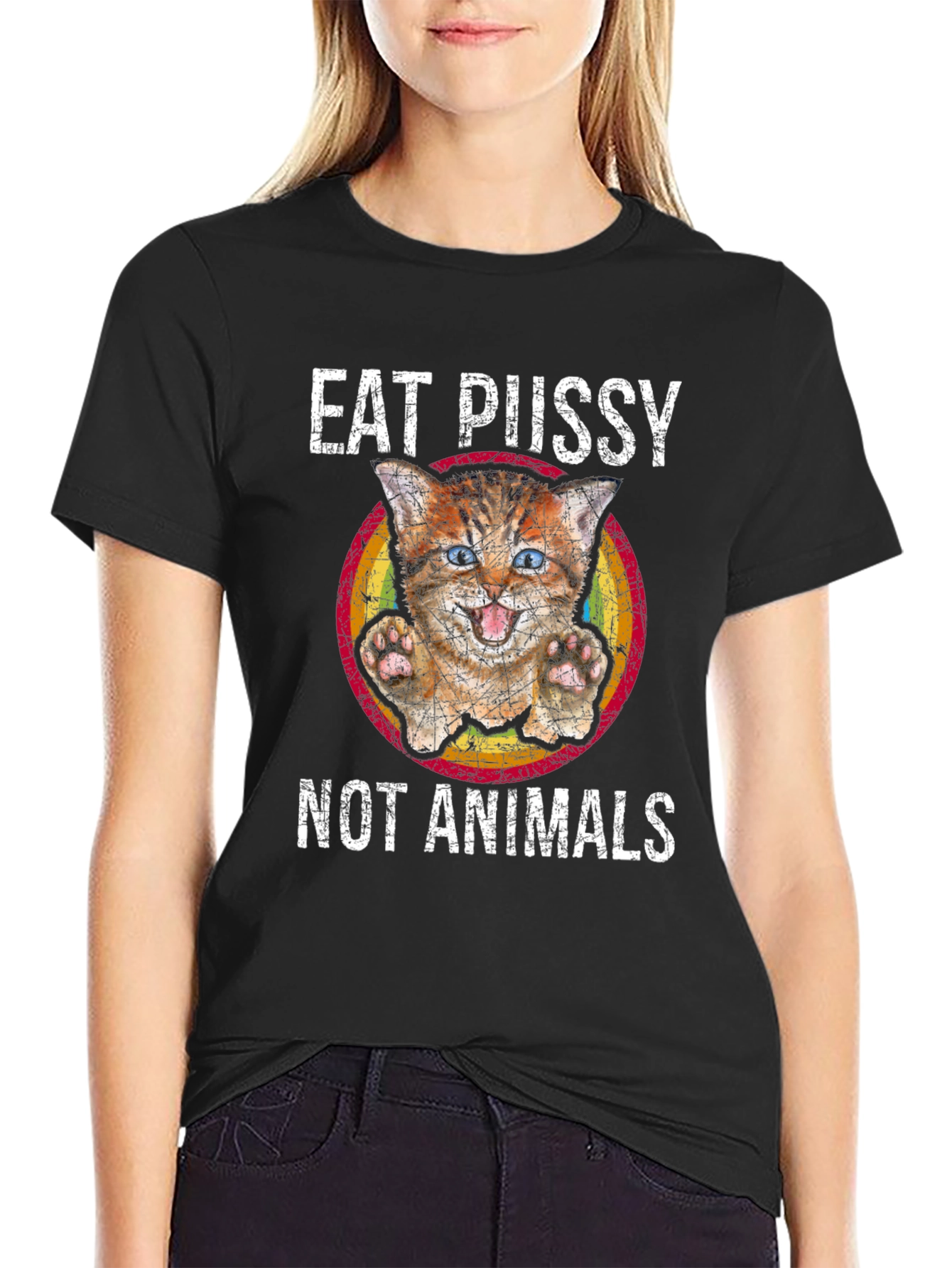 Black Eat Pussy Not Animals Graphic T-Shirt view 2