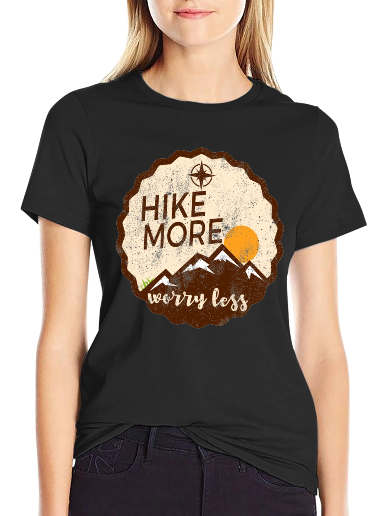 Black Hike More Worry Less Graphic Tee - Adventure Awaits view 2