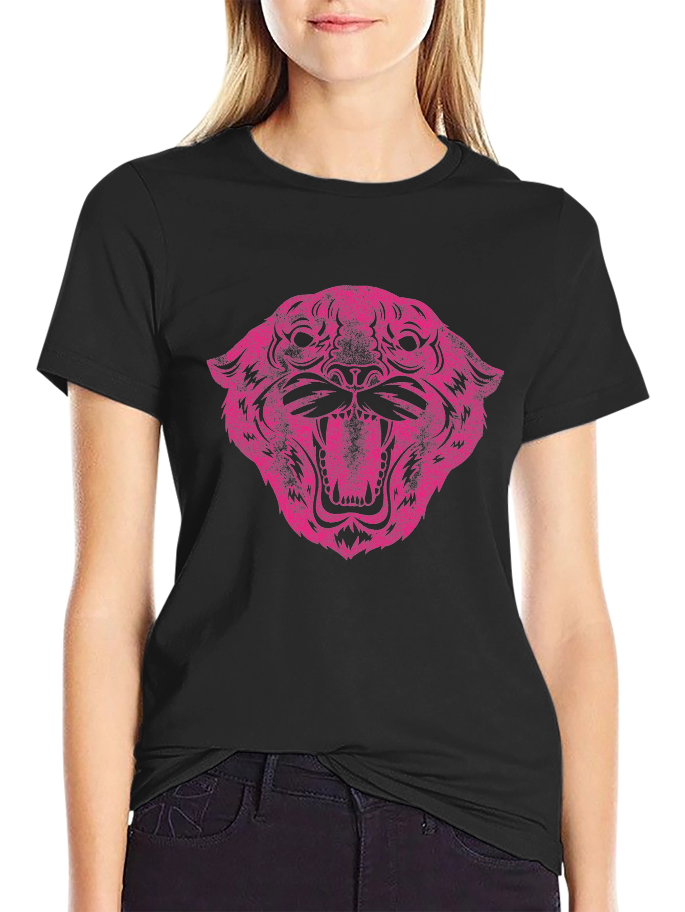 Black Pink Tiger Graphic Black T-Shirt view 2