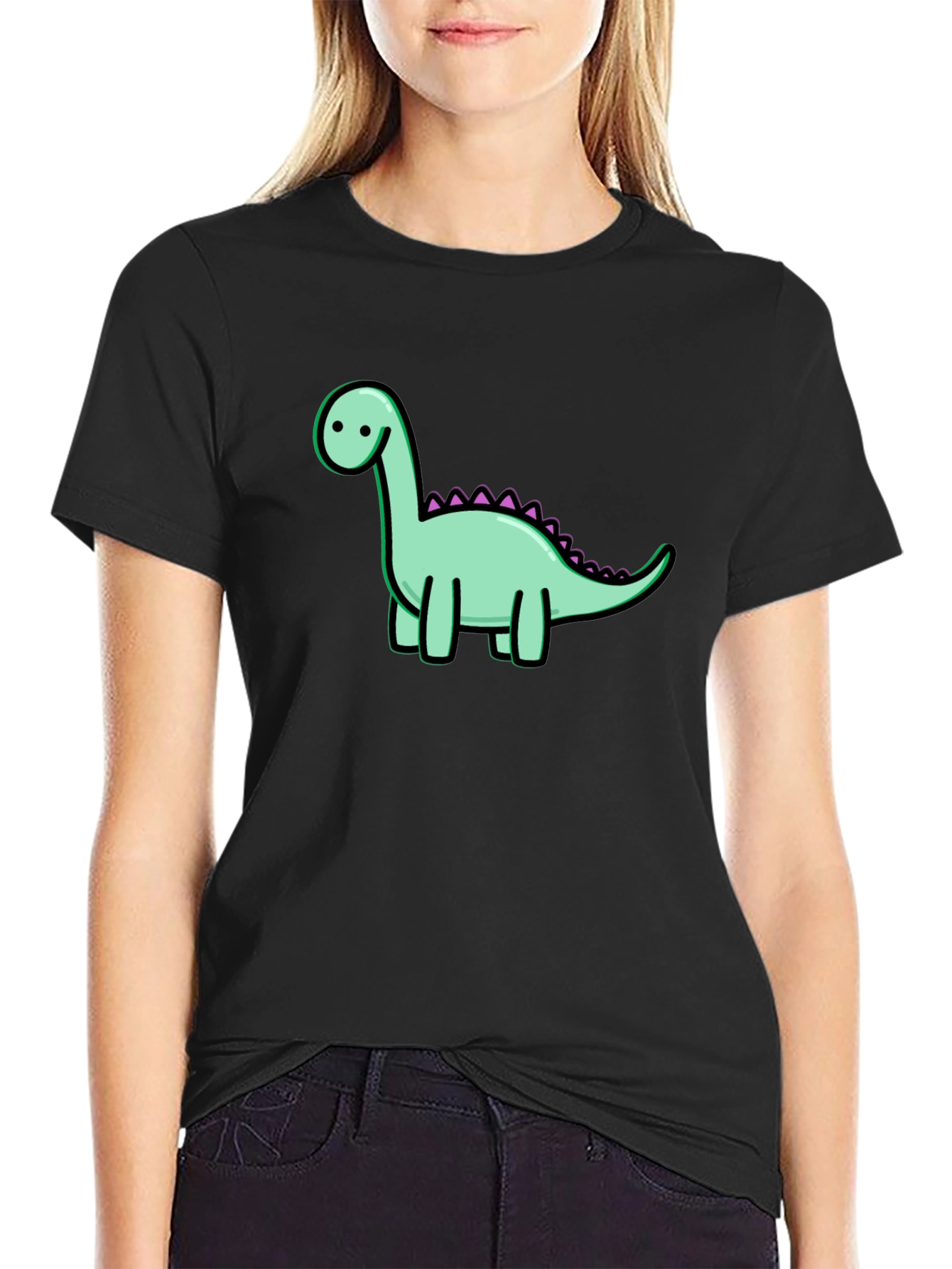 Black Dinosaur Graphic Tee - Casual Cotton T-Shirt view 2