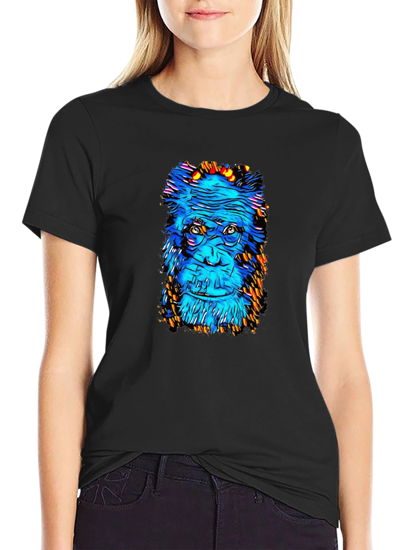 Black Abstract Gorilla Face Graphic T-Shirt view 2