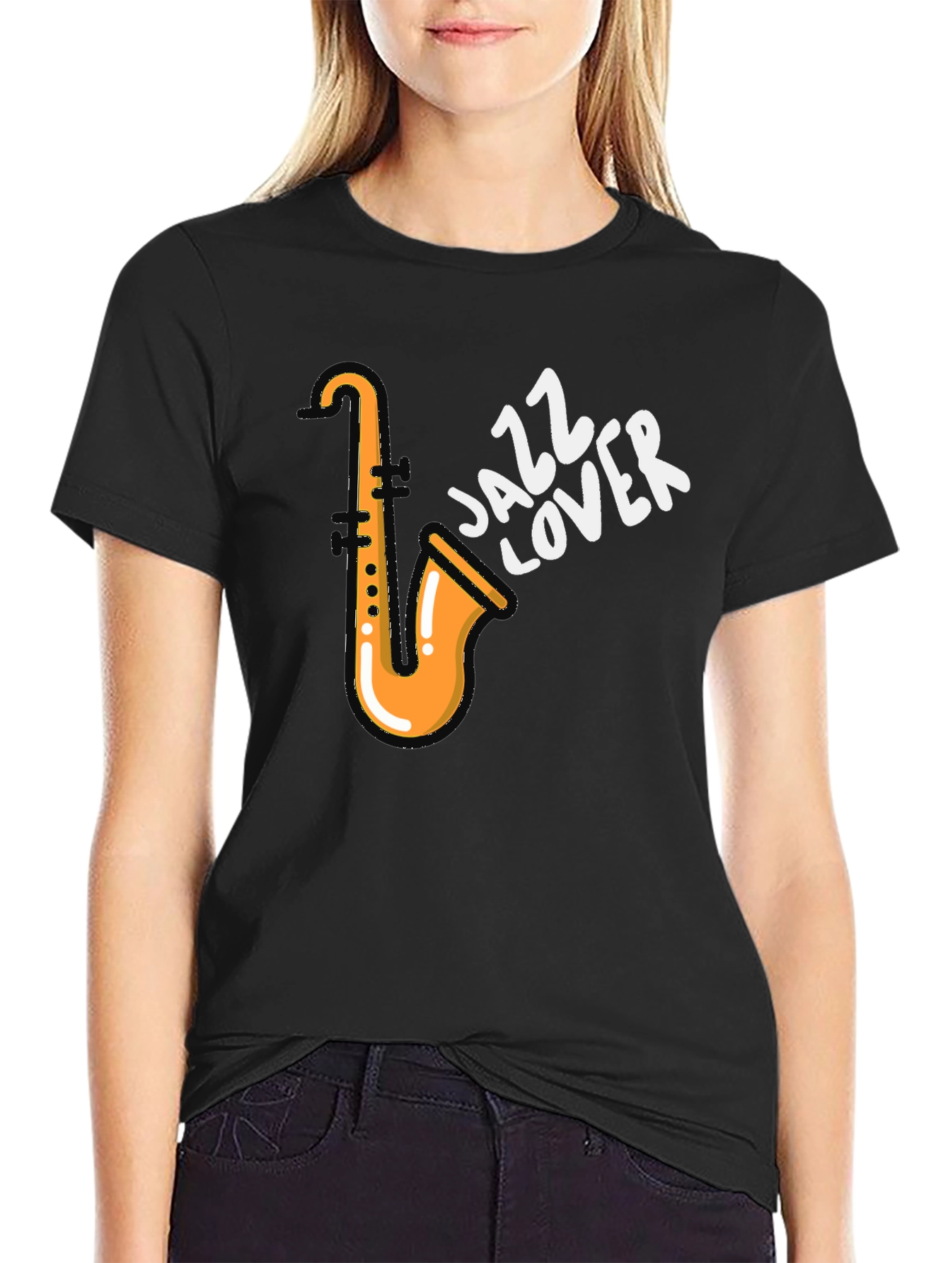 Black Jazz Lover T-Shirt - Saxophone Design view 2