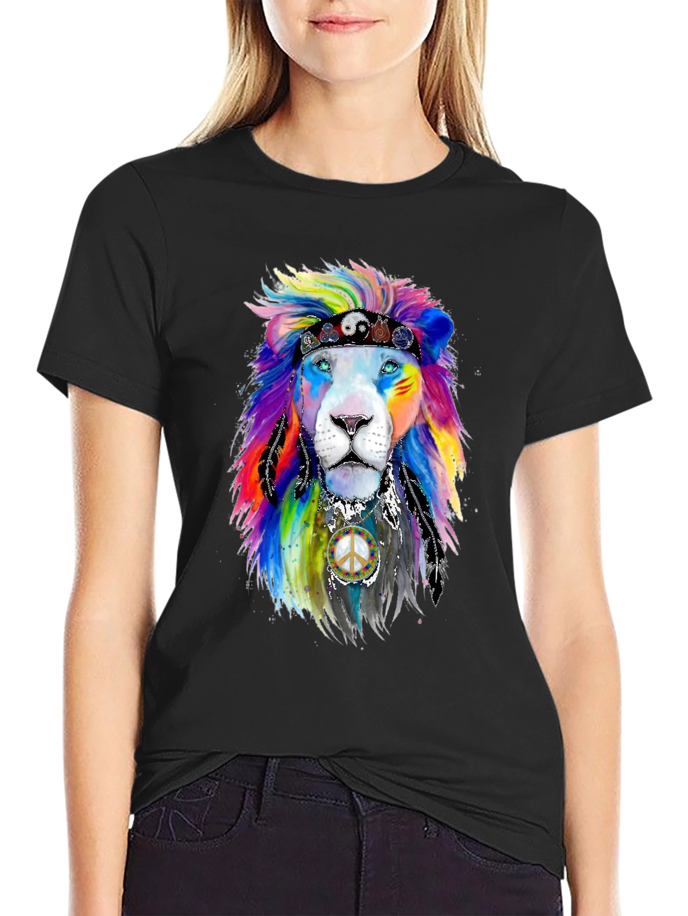 Black Rainbow Lion Graphic Tee view 2