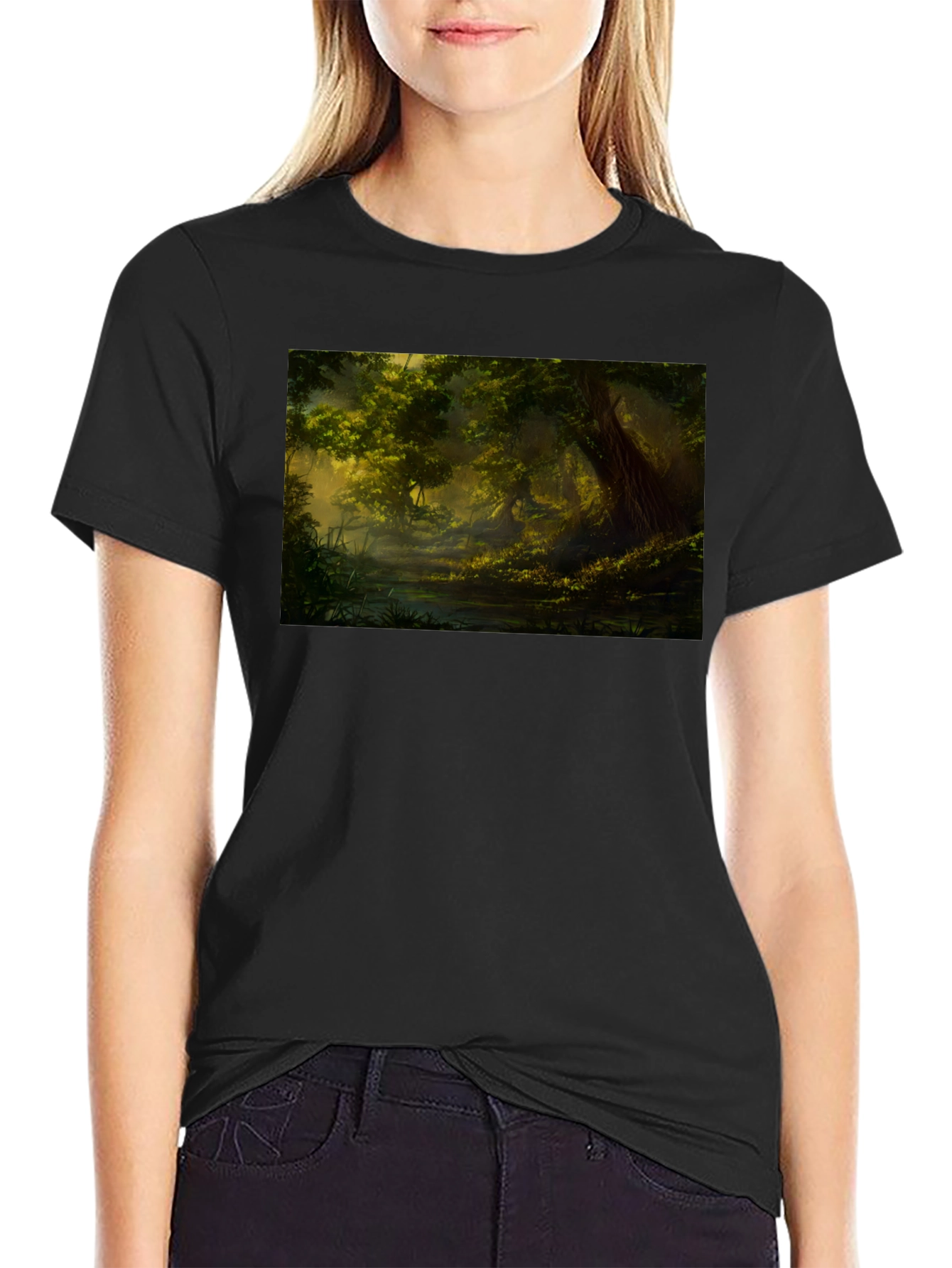 Black Mystical Forest Graphic Tee - Black Cotton Blend view 2