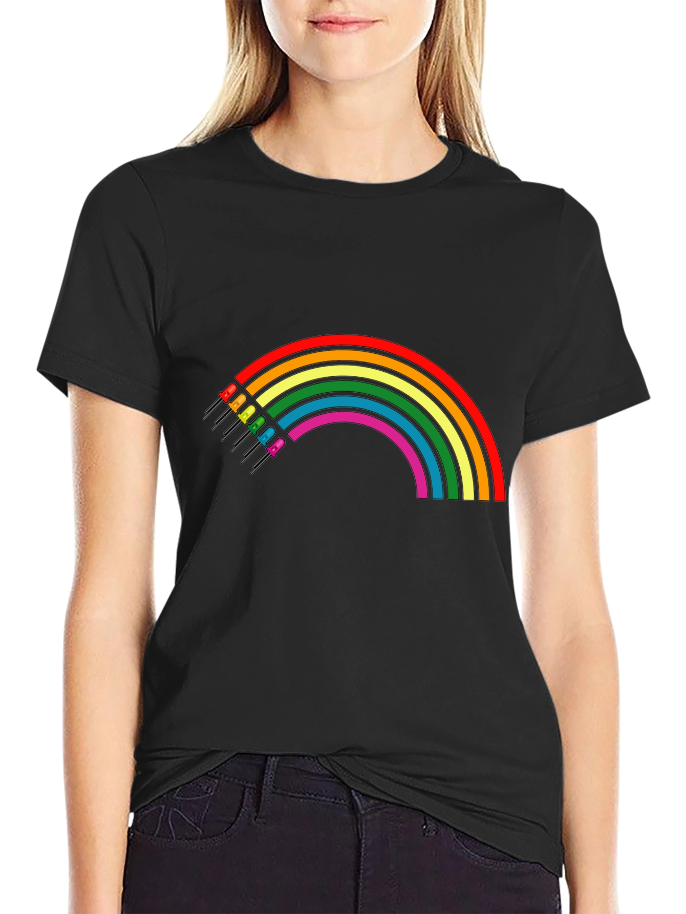 Black Rainbow LED T-Shirt - Black Cotton Blend view 2
