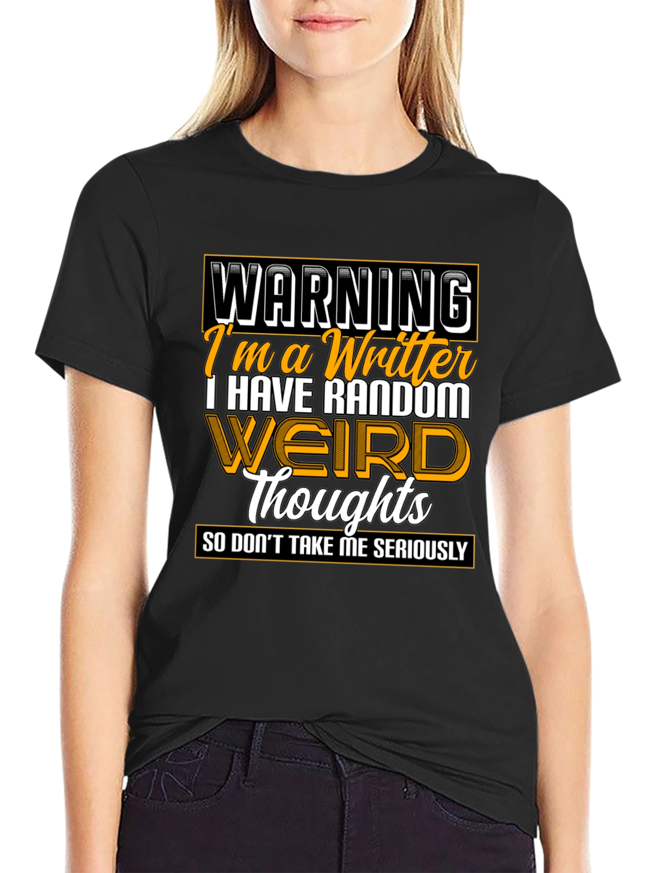 Black Warning Writer Graphic Tee - Random Weird Thoughts T-Shirt view 2
