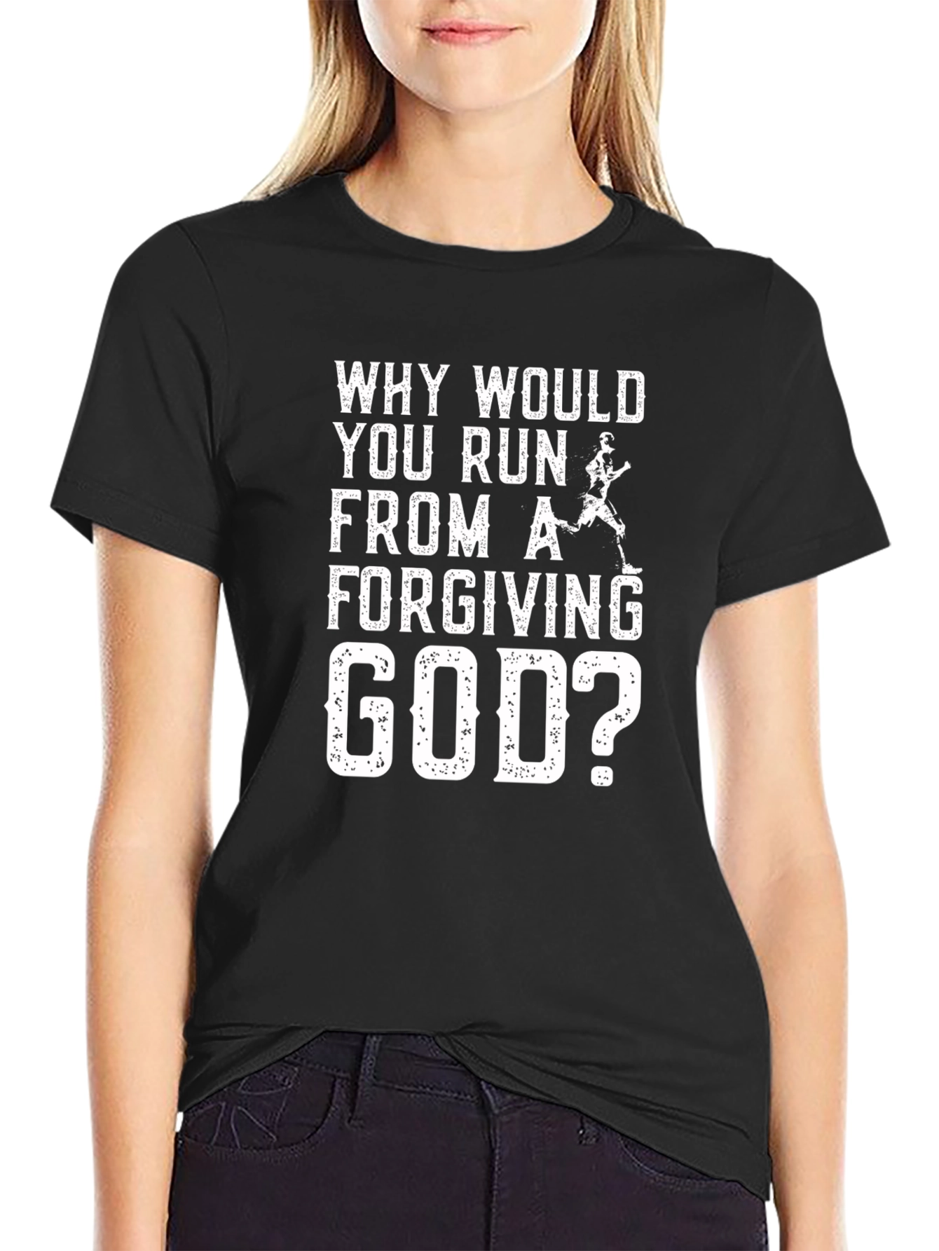 Black Forgiving God Graphic T-Shirt - Religious Humor Tee view 2