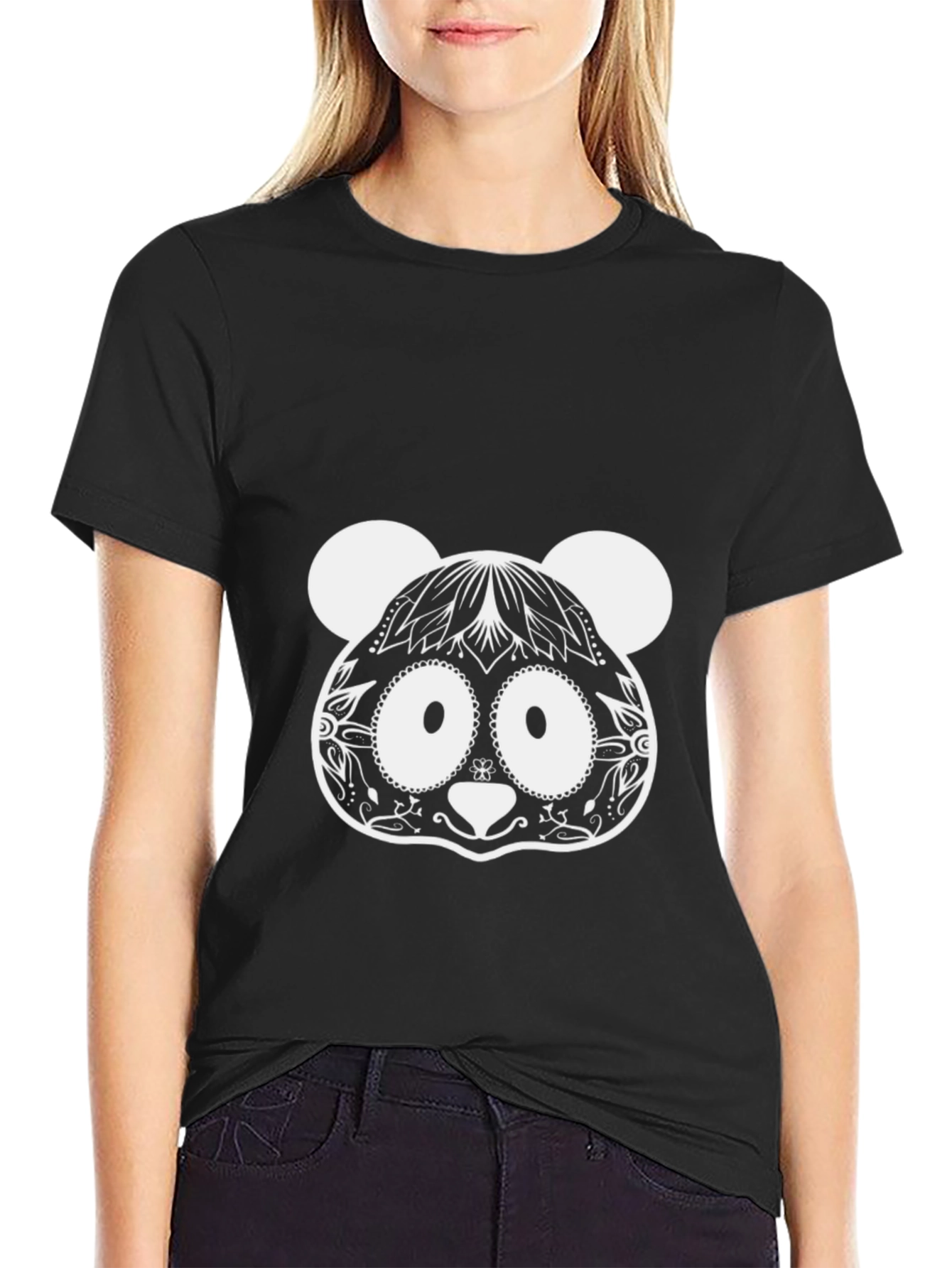 Black Cool Panda Graphic Tee - Black Cotton Blend view 2