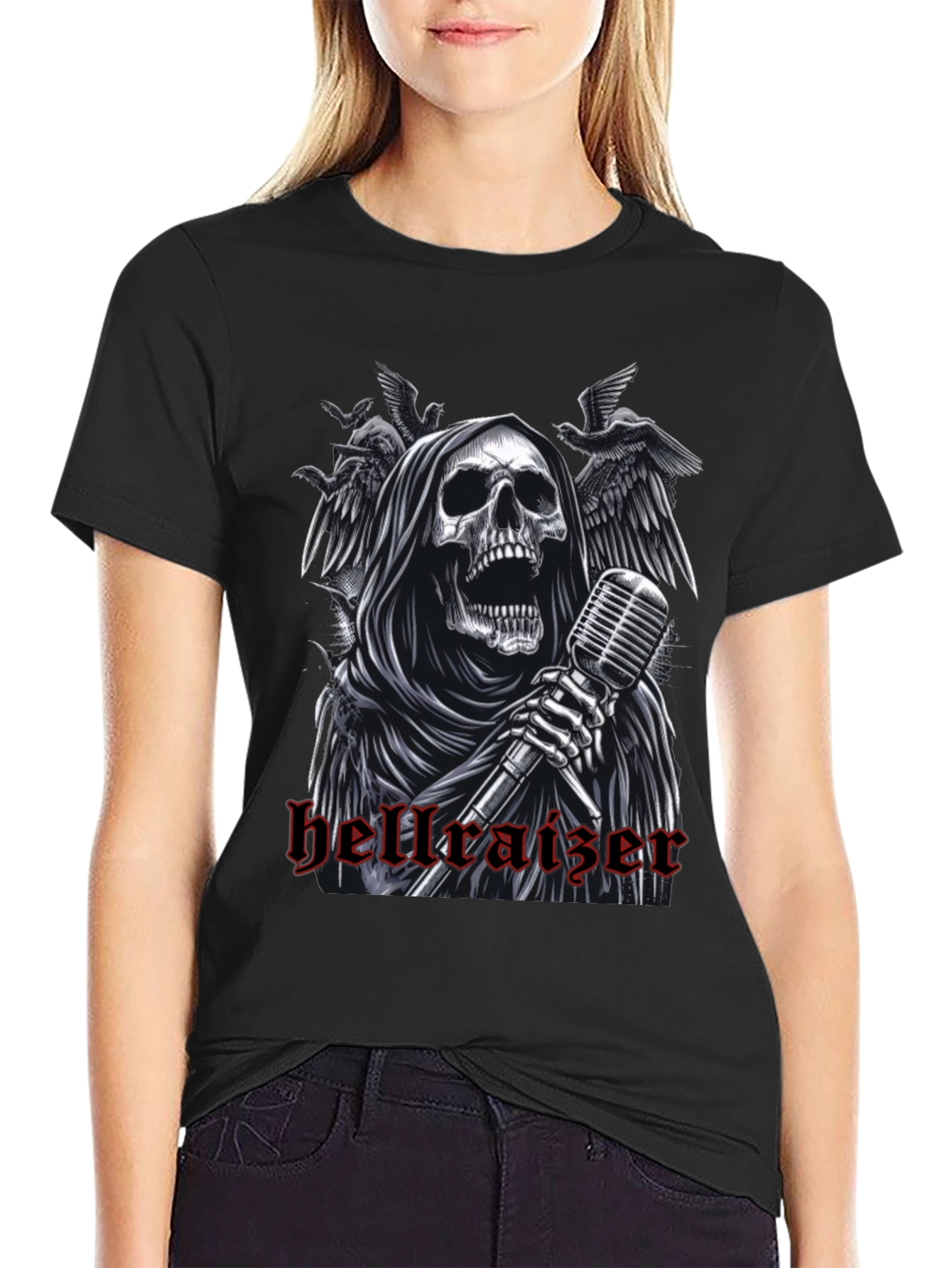 Black Hellraiser Grim Reaper Graphic Tee - Rock Concert Style view 2