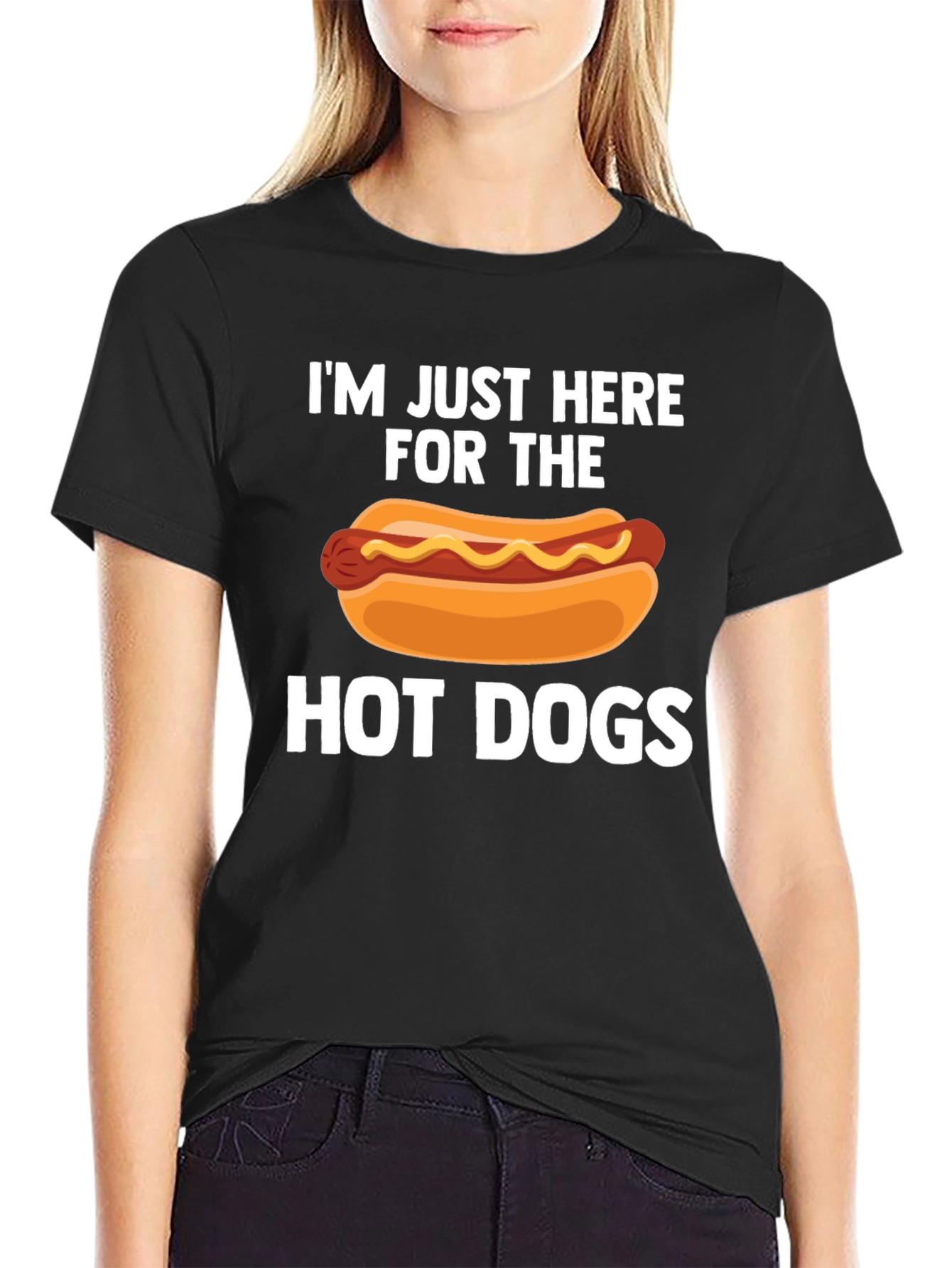 Black Hot Dog Lover T-Shirt - I'm Just Here for The Hot Dogs view 2