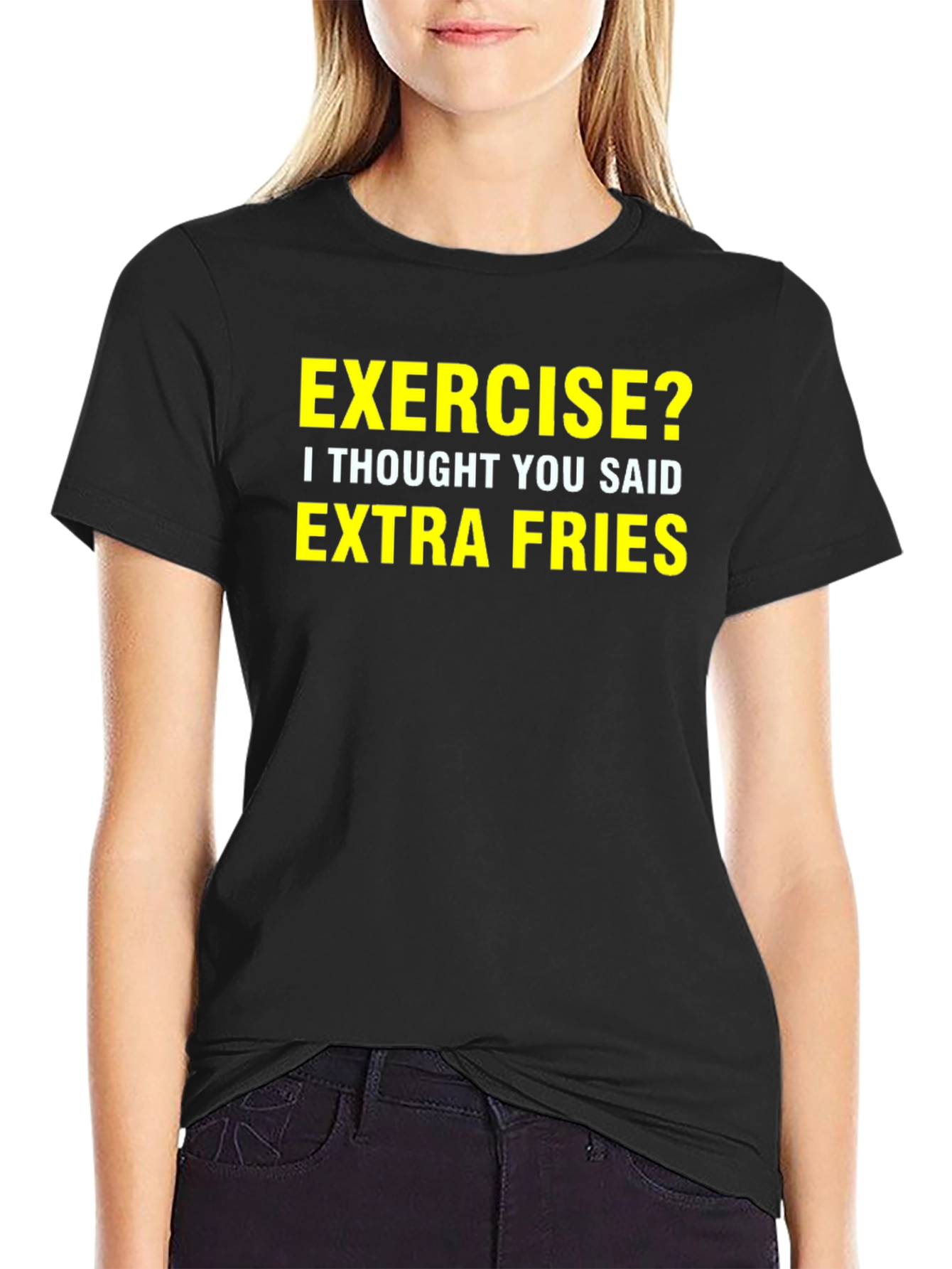 Black Funny Exercise Extra Fries T-Shirt view 2