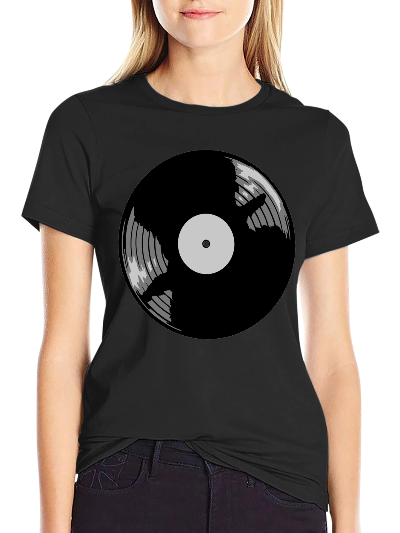 Black Vinyl Record Graphic Tee - Classic Music Style view 2
