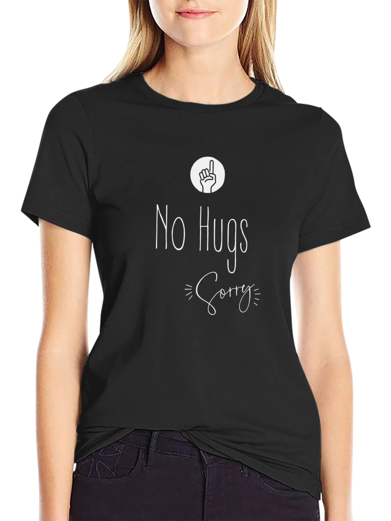 Black No Hugs Sorry Graphic Tee - Unisex Black T-Shirt view 2