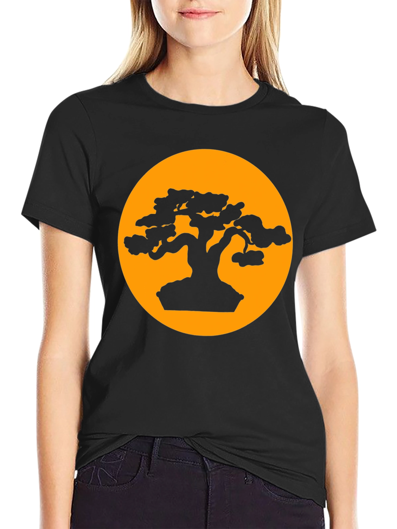 Black Bonsai Tree Silhouette T-Shirt - Artistic Zen Design view 2