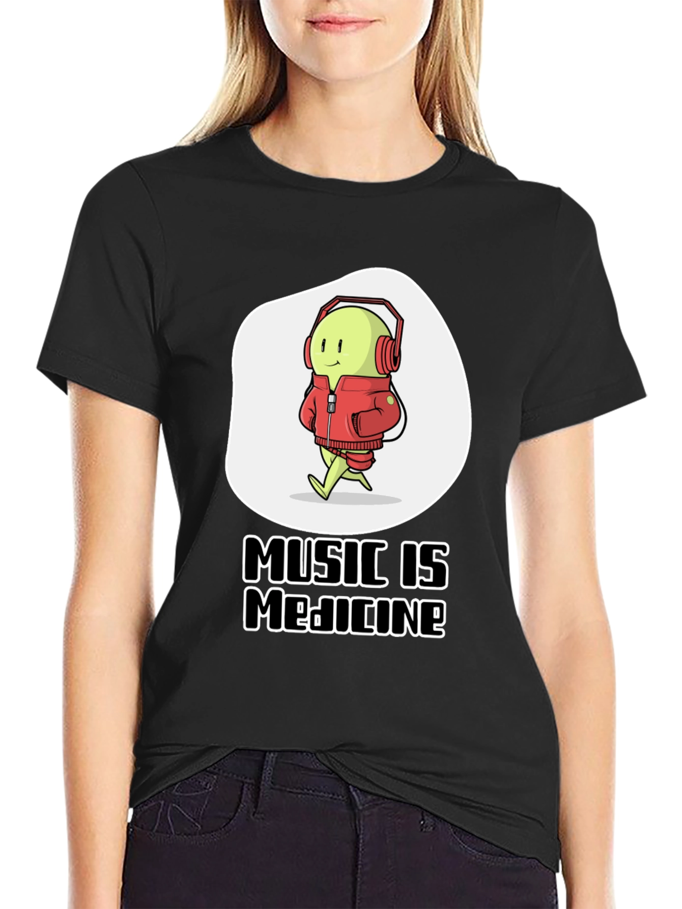Black Music is Medicine T-Shirt: Cute Character Tee view 2
