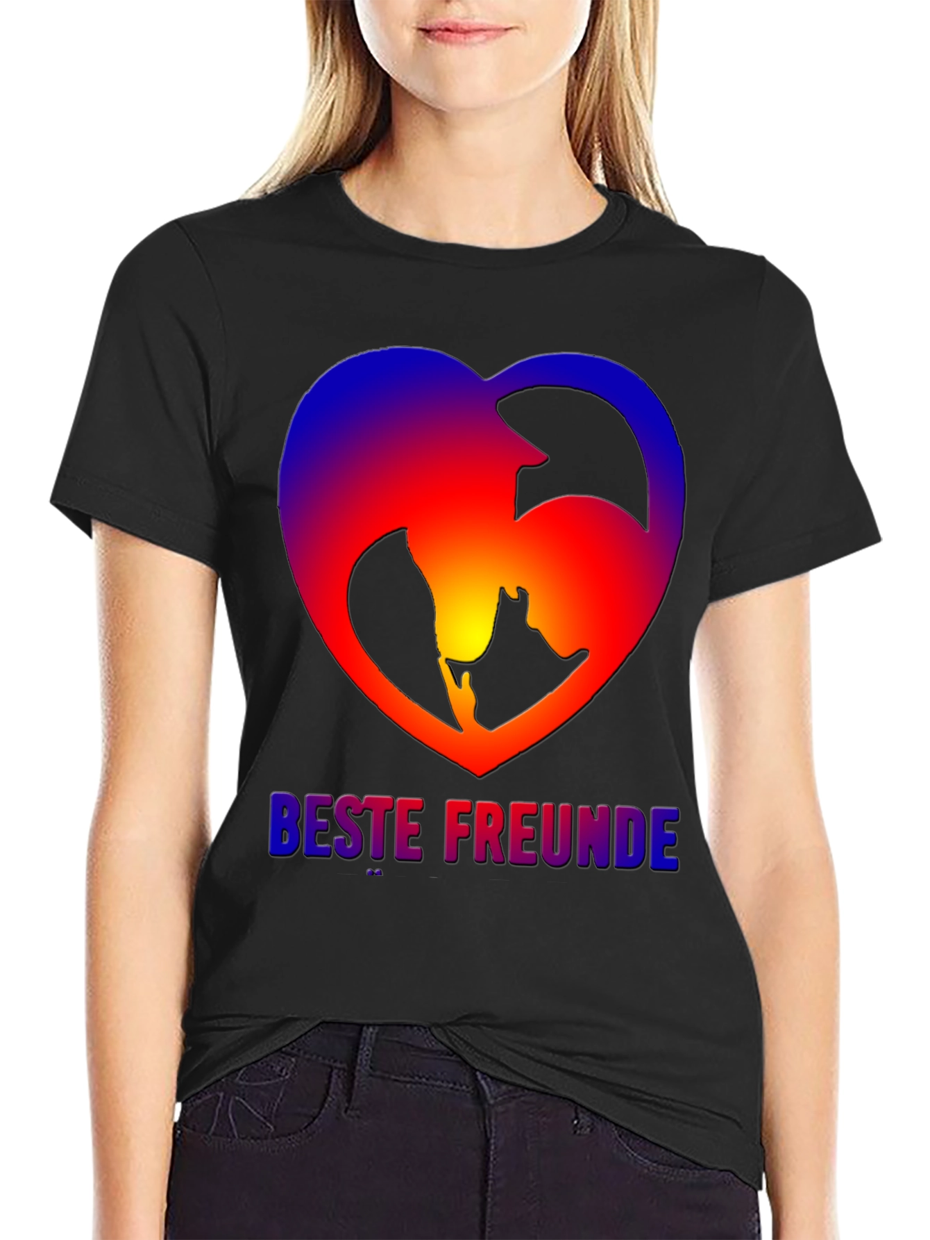 Black Best Friends Dog & Owner Heart T-Shirt view 2