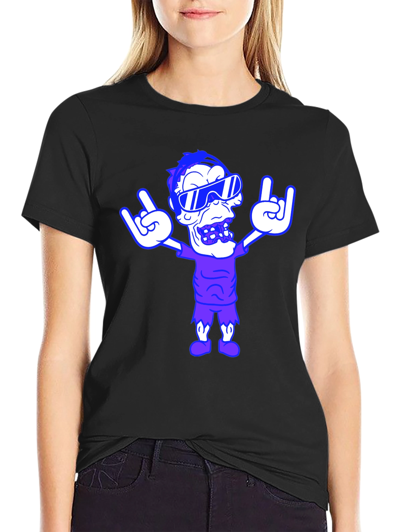 Black Rock On Cartoon Graphic Tee - Black view 2