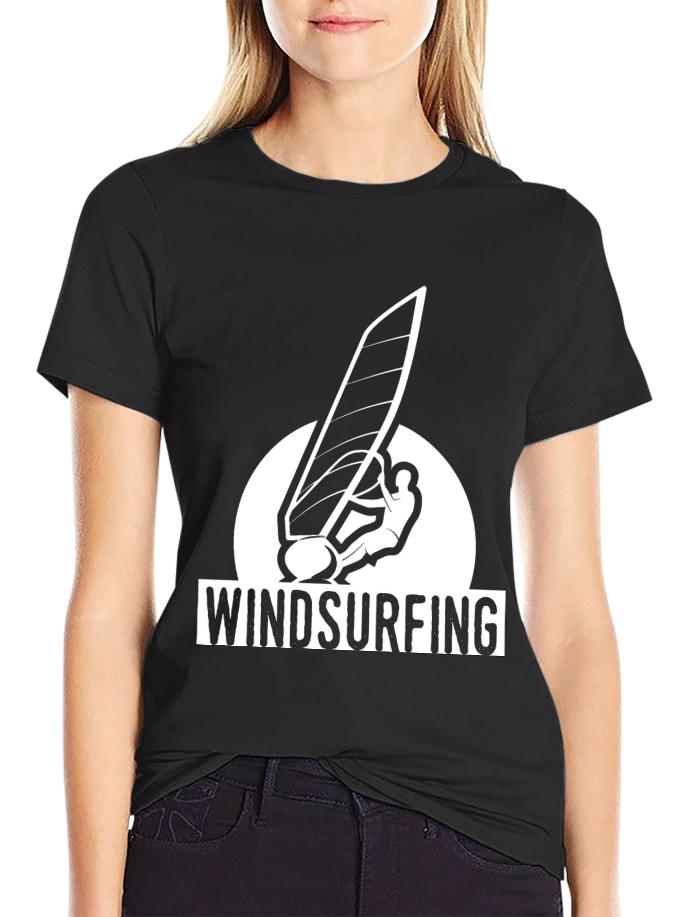 Black Windsurfing Graphic Tee - Black Cotton T-Shirt view 2