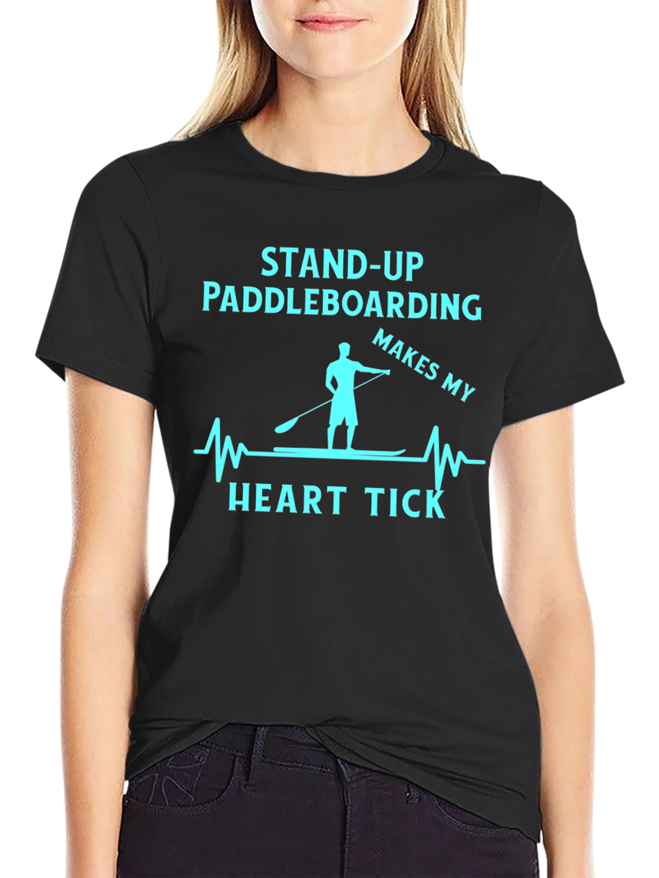 Black Stand Up Paddle Boarding Makes My Heart Tick T-Shirt view 2