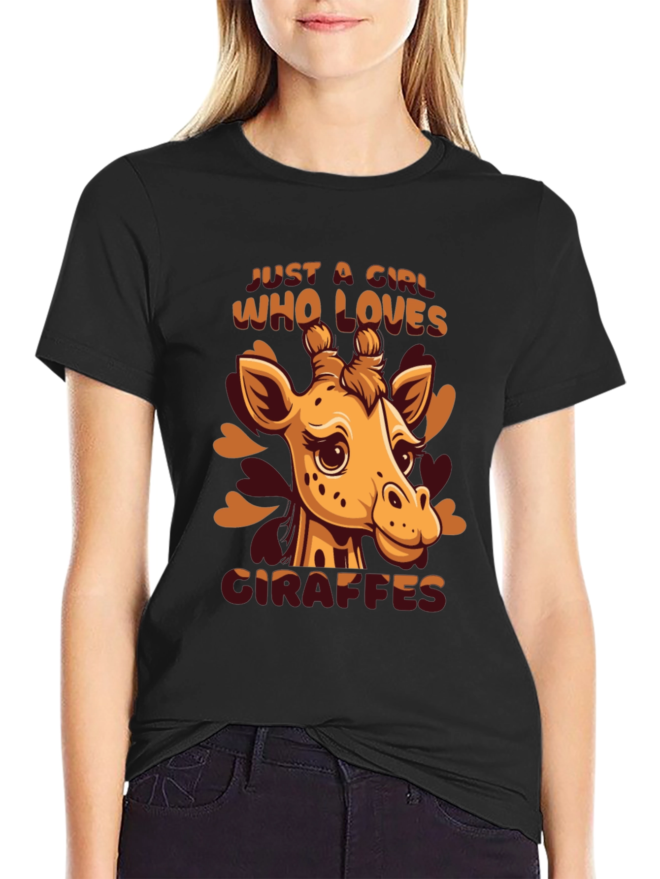 Black Giraffe Lover T-Shirt - Cute Animal Graphic Tee view 2