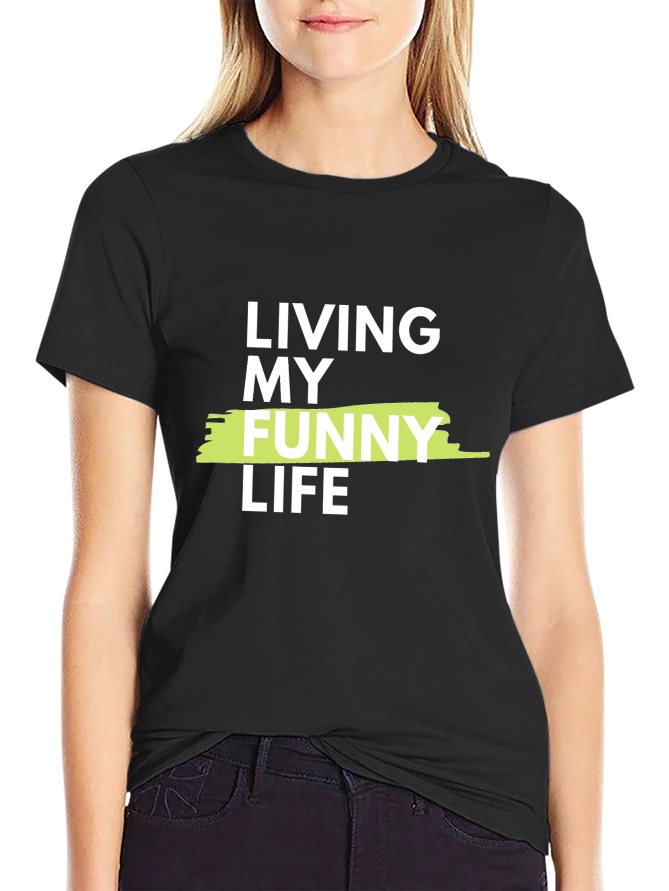 Black Living My Funny Life Graphic Tee - Casual Black T-Shirt view 2