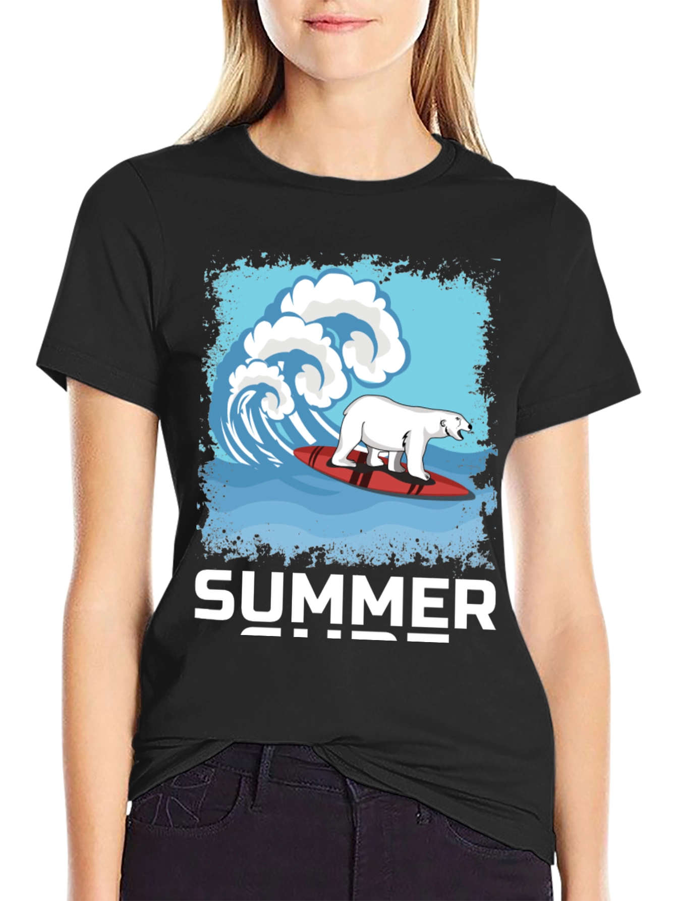 Black Surfing Polar Bear Summer T-Shirt view 2