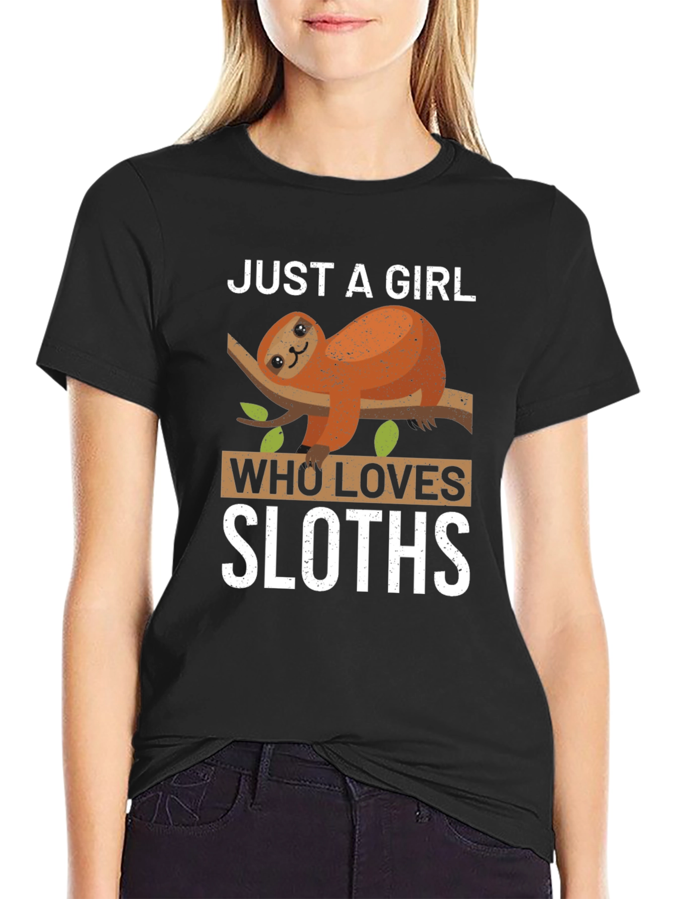 Black Just a Girl Who Loves Sloths T-Shirt view 2