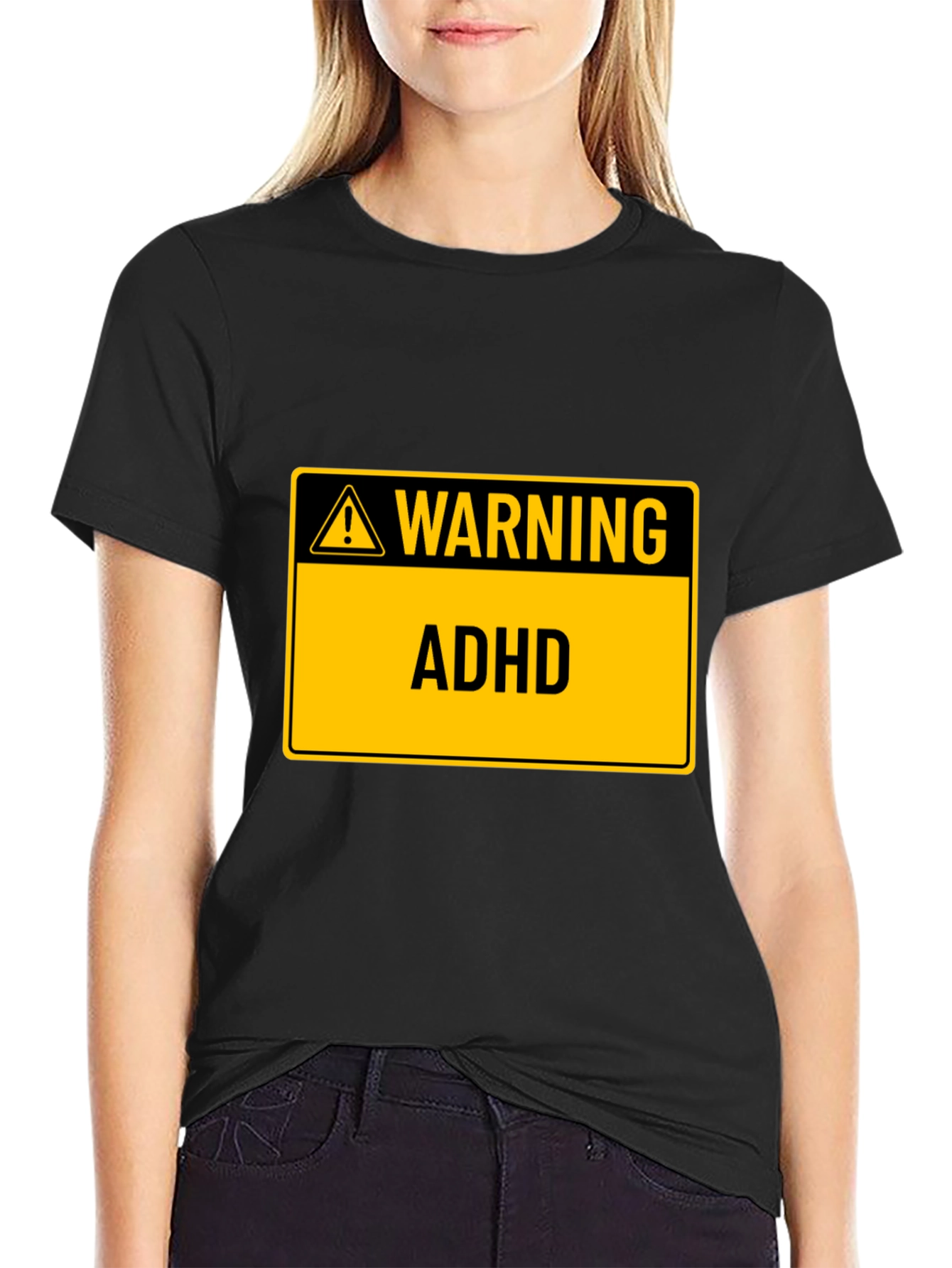 Black Warning ADHD Black T-Shirt view 2
