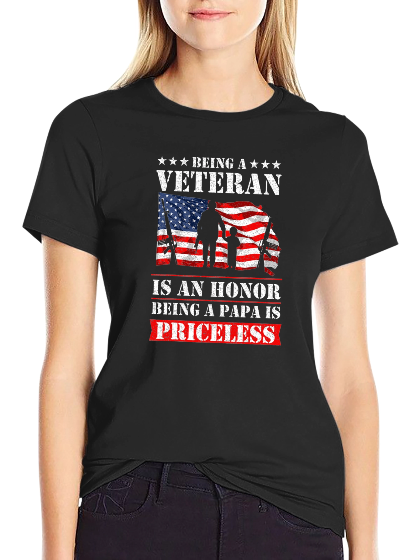 Black Veteran Papa Honor T-Shirt view 2