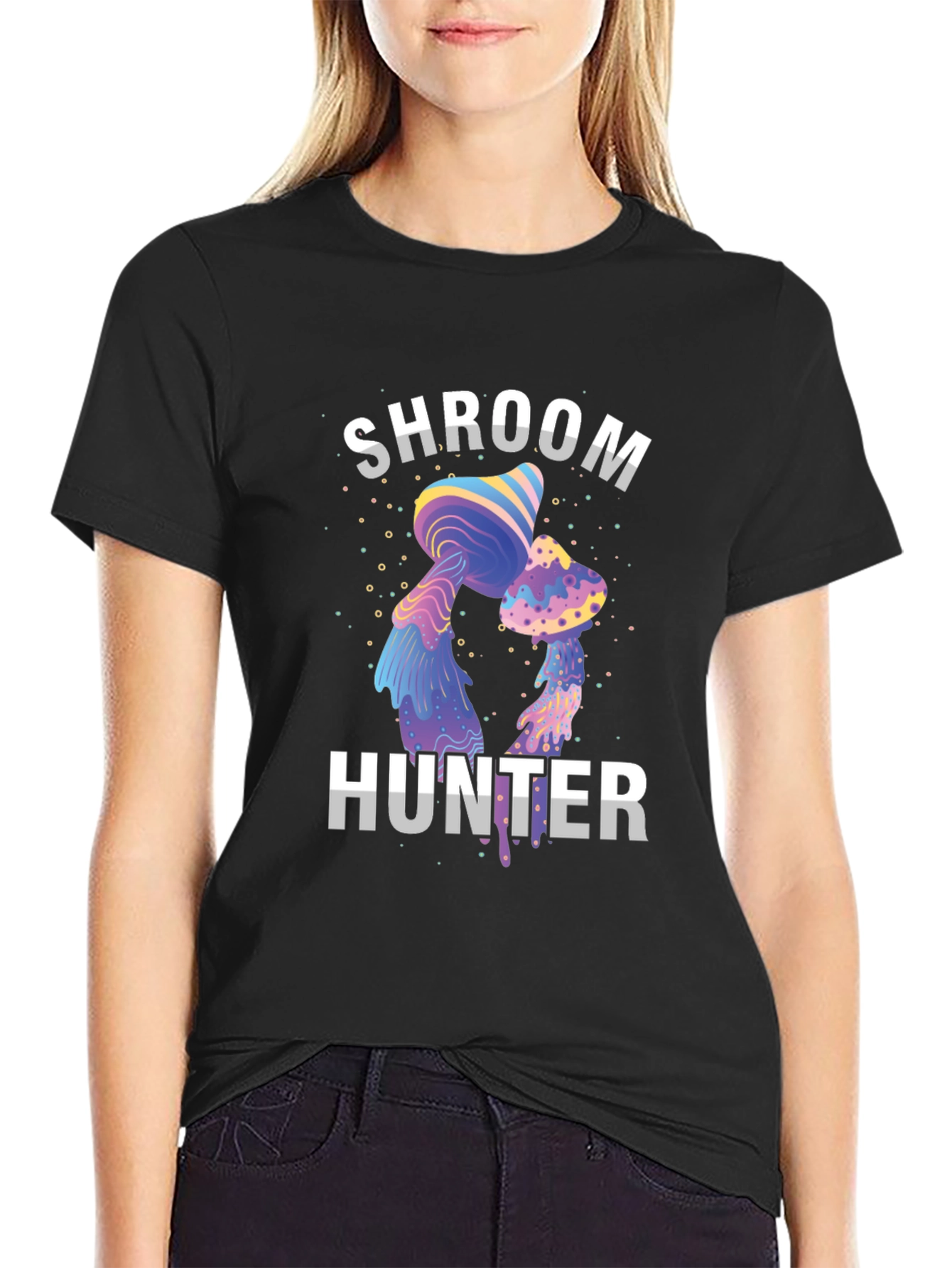 Black Shroom Hunter Tee - Unique Graphic Print T-Shirt view 2