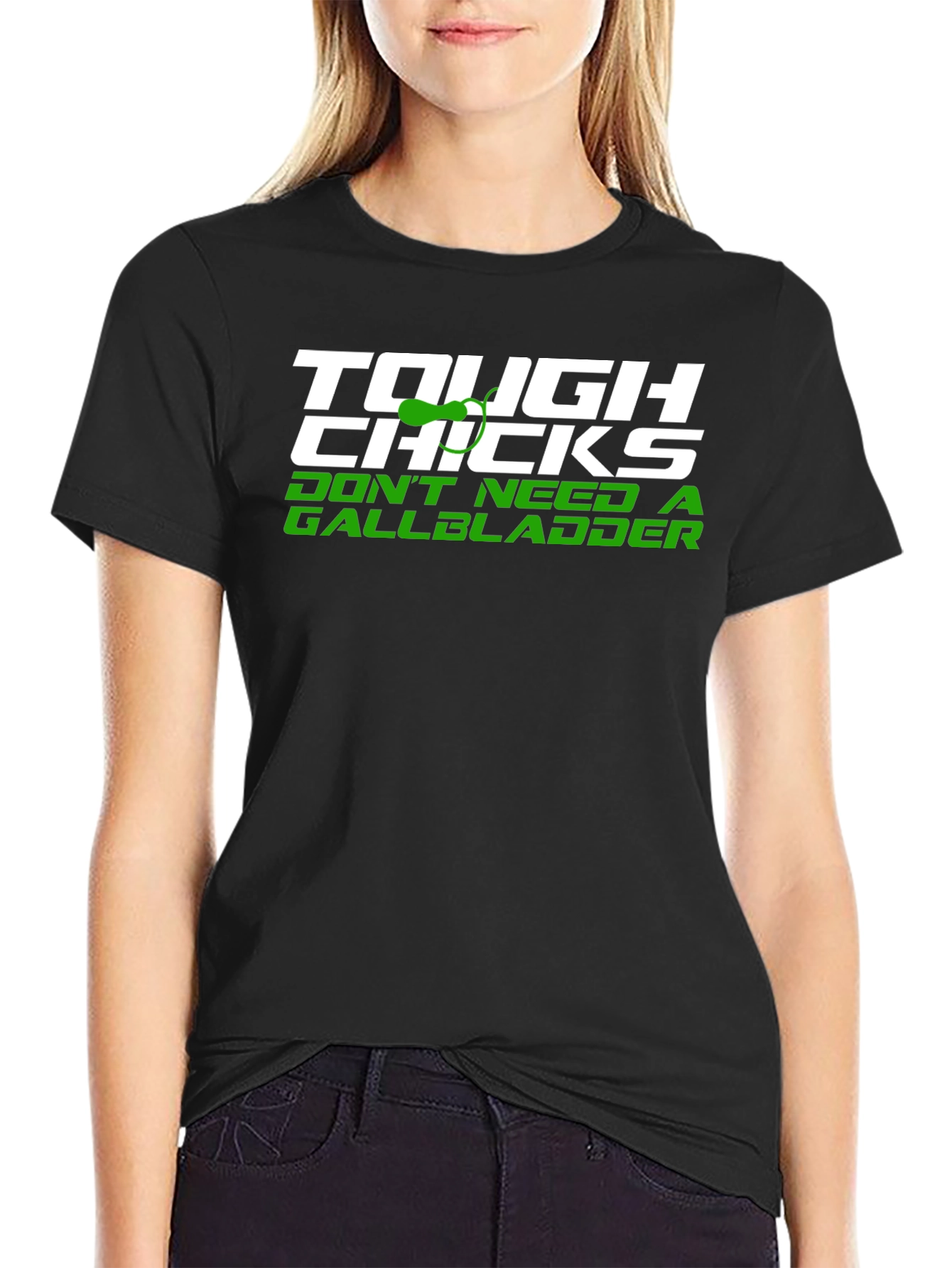 Black Tough Chicks No Gallbladder Novelty T-Shirt view 2