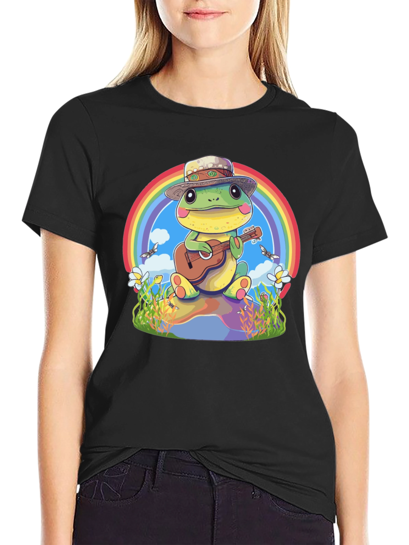 Black Frog Playing Guitar T-Shirt view 2