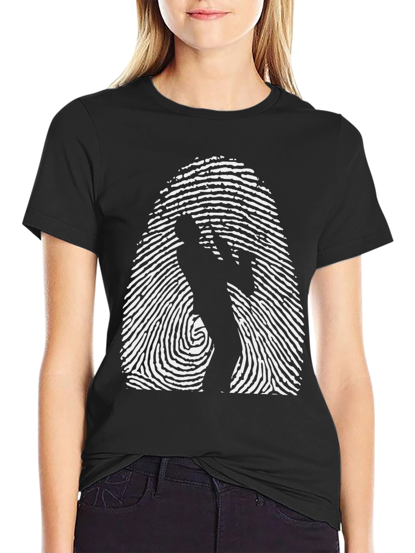 Black Fingerprint Saxophone T-Shirt - Unique Music Tee view 2