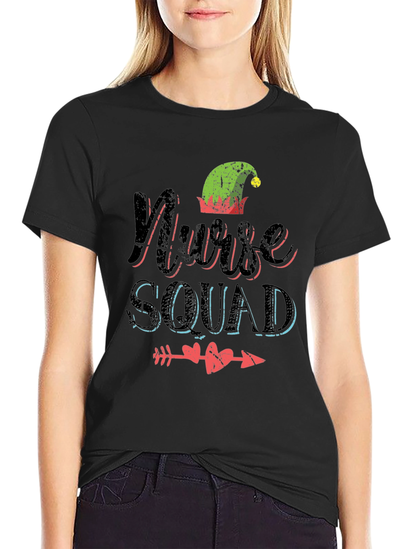 Black Nurse Squad Elf Hat Tee view 2