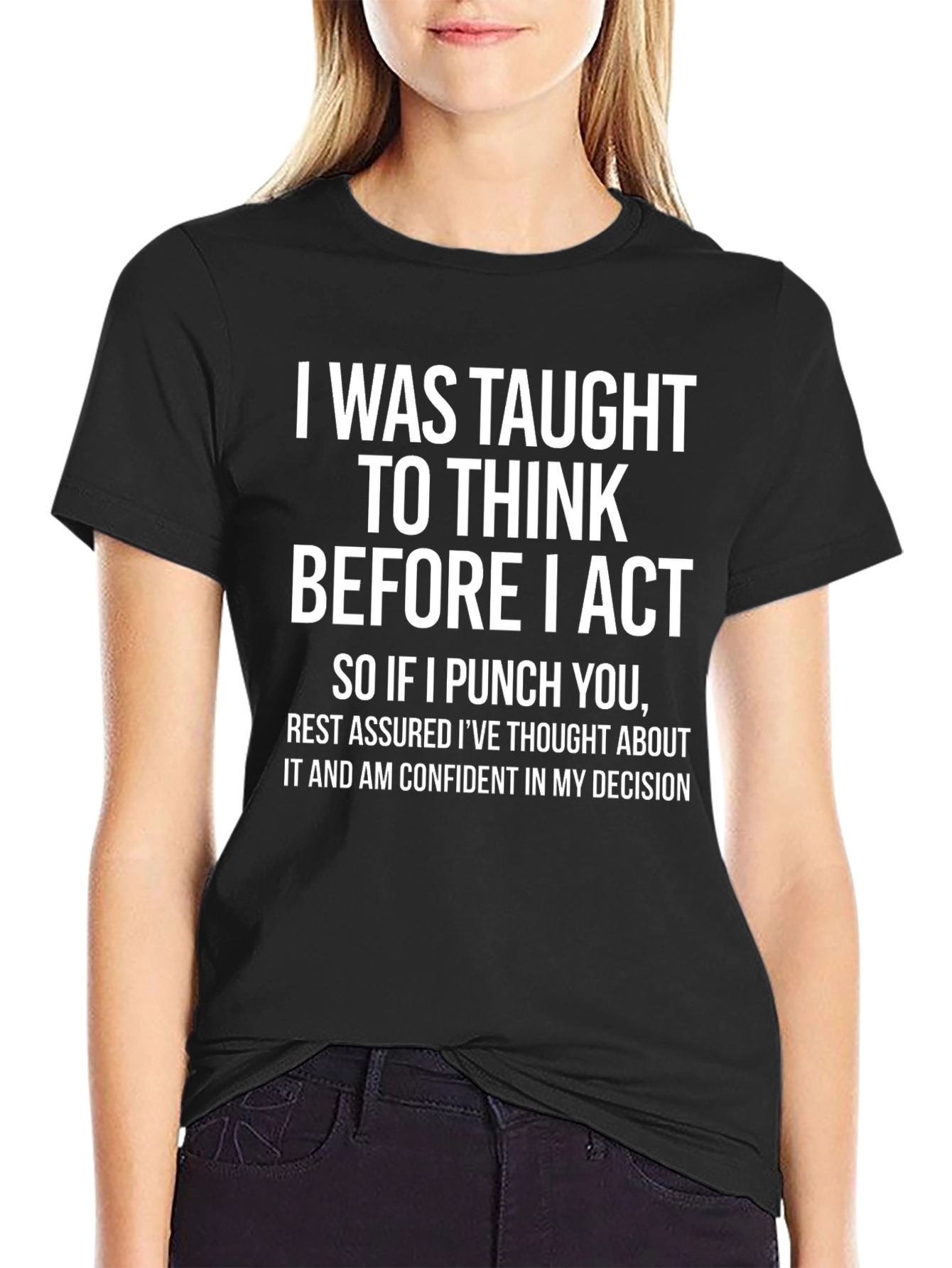 Black Funny Punching T-Shirt - Think Before I Act view 2