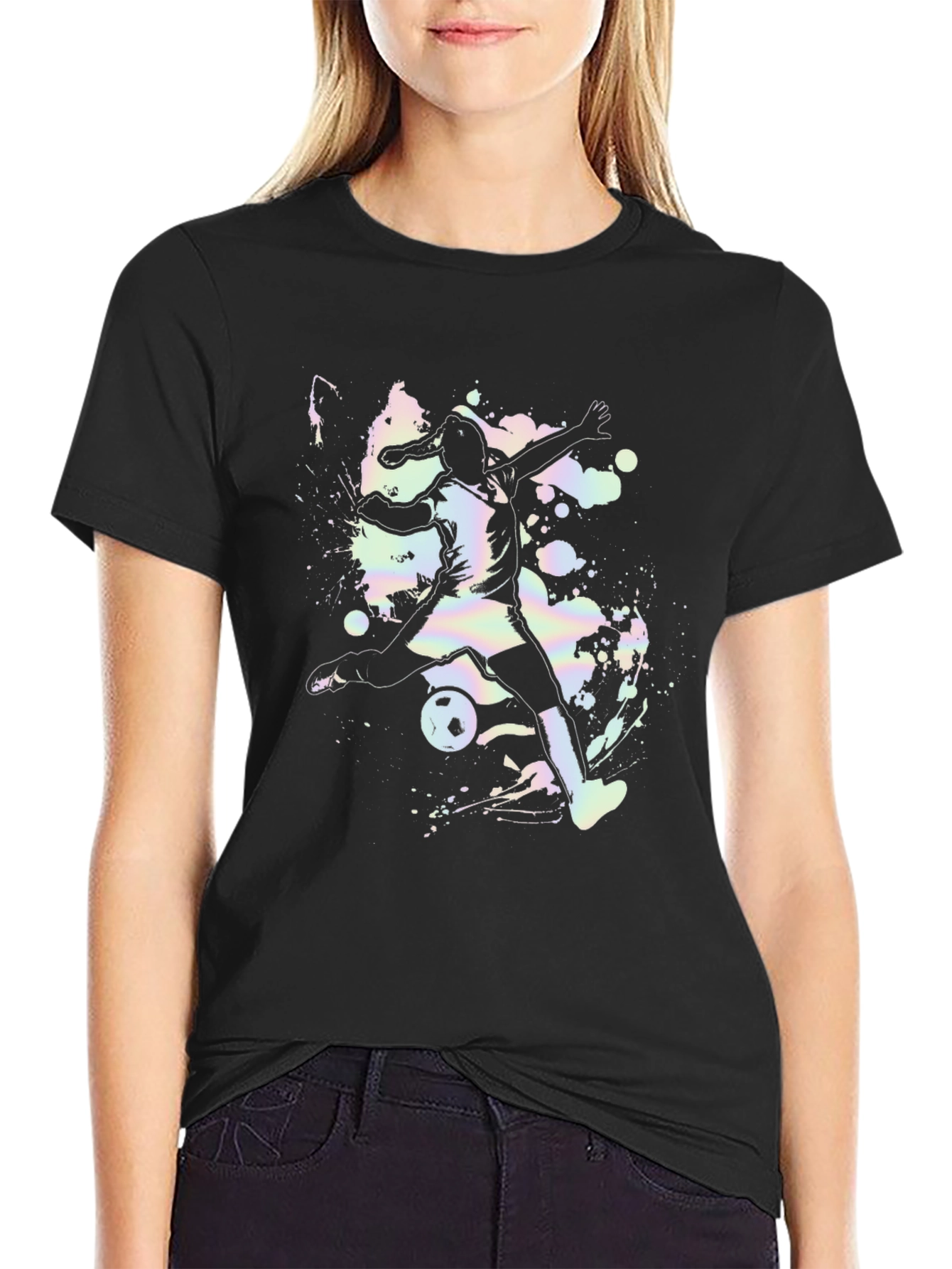 Black Soccer Girl Graphic Tee - Black Cotton Casual Shirt view 2