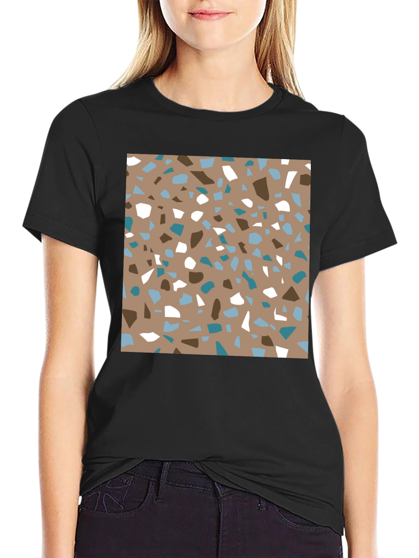 Black Terrazzo Print Tee - Modern Graphic Design T-Shirt view 2